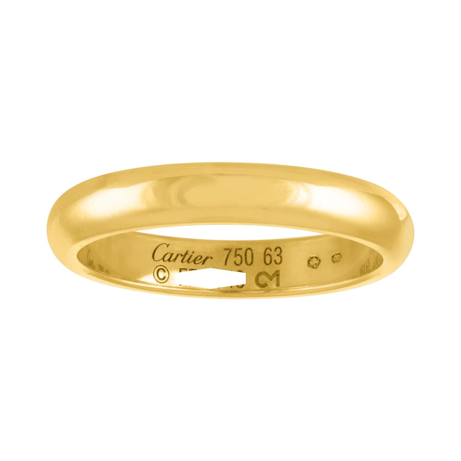 Classic Cartier Band
The band is the 1895 Cartier Band
The band is 18K Yellow Gold
The band is 4mm Wide
The band is a size 10.25 or 63
The band weighs 7.6 grams.
The serial number is blocked on photos.
The band comes with Cartier box
The band was