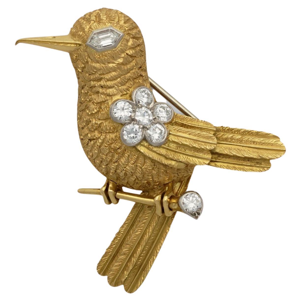Cartier 18ct Gold And Diamond Hummingbird Brooch Circa 1960s For Sale