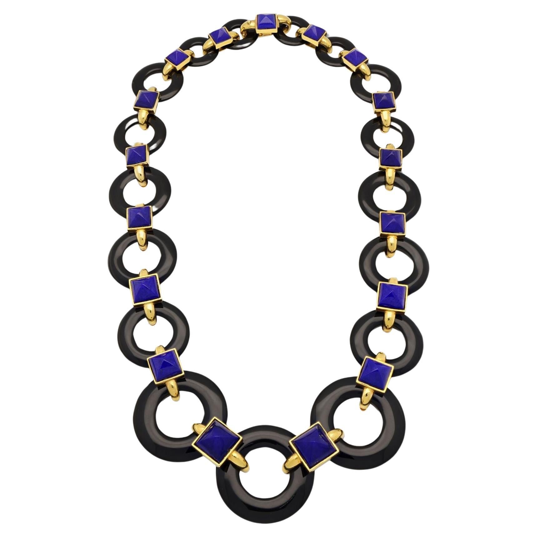 Cartier 18ct Gold, Black Onyx, Lapis Lazuli Necklace Designed by Aldo Cipullo