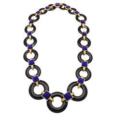 Retro Cartier 18ct Gold, Black Onyx, Lapis Lazuli Necklace Designed by Aldo Cipullo