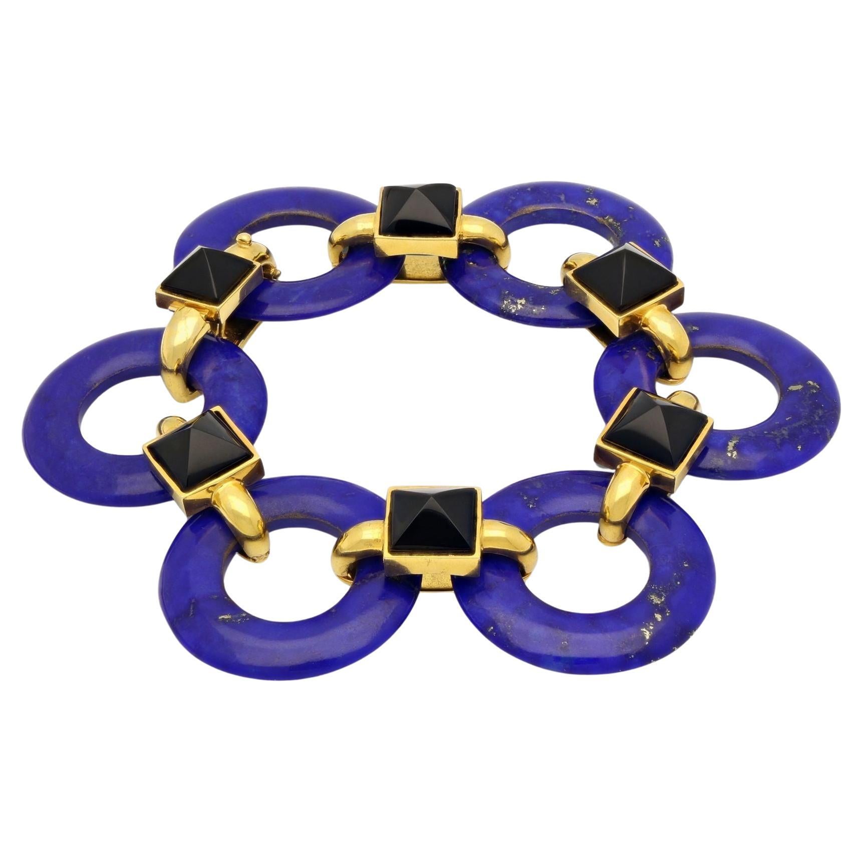 Cartier 18ct Gold, Lapis Lazuli and Black Onyx Bracelet Designed by Aldo Cipullo