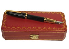 Cartier 18 Karat Gold Nib Schwarzer Godron gerippter Brunnenstift mit Cartier Box