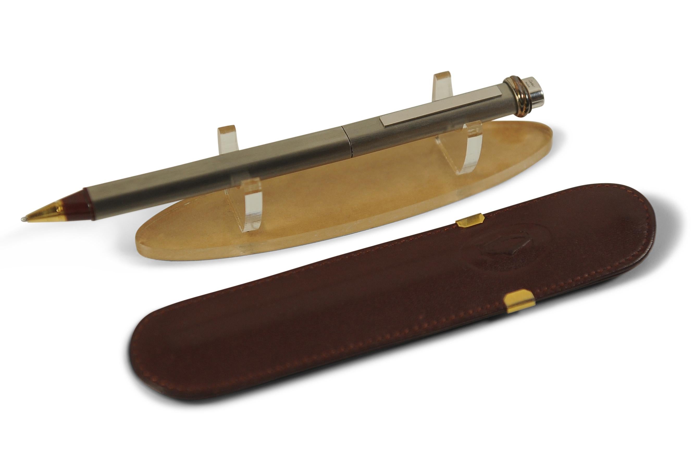 Cartier 18ct Gold Plate Nib Vendome Trinity gebürstet Kugelschreiber, Lederetui im Angebot 5