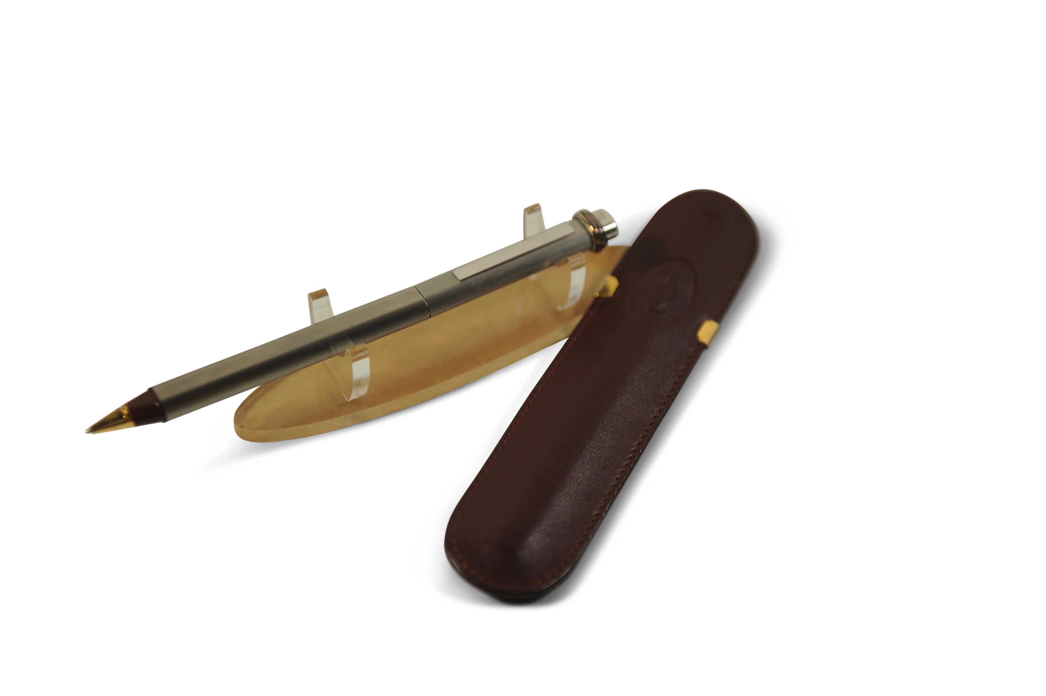 Cartier 18ct Gold Plate Nib Vendome Trinity gebürstet Kugelschreiber, Lederetui im Angebot 6