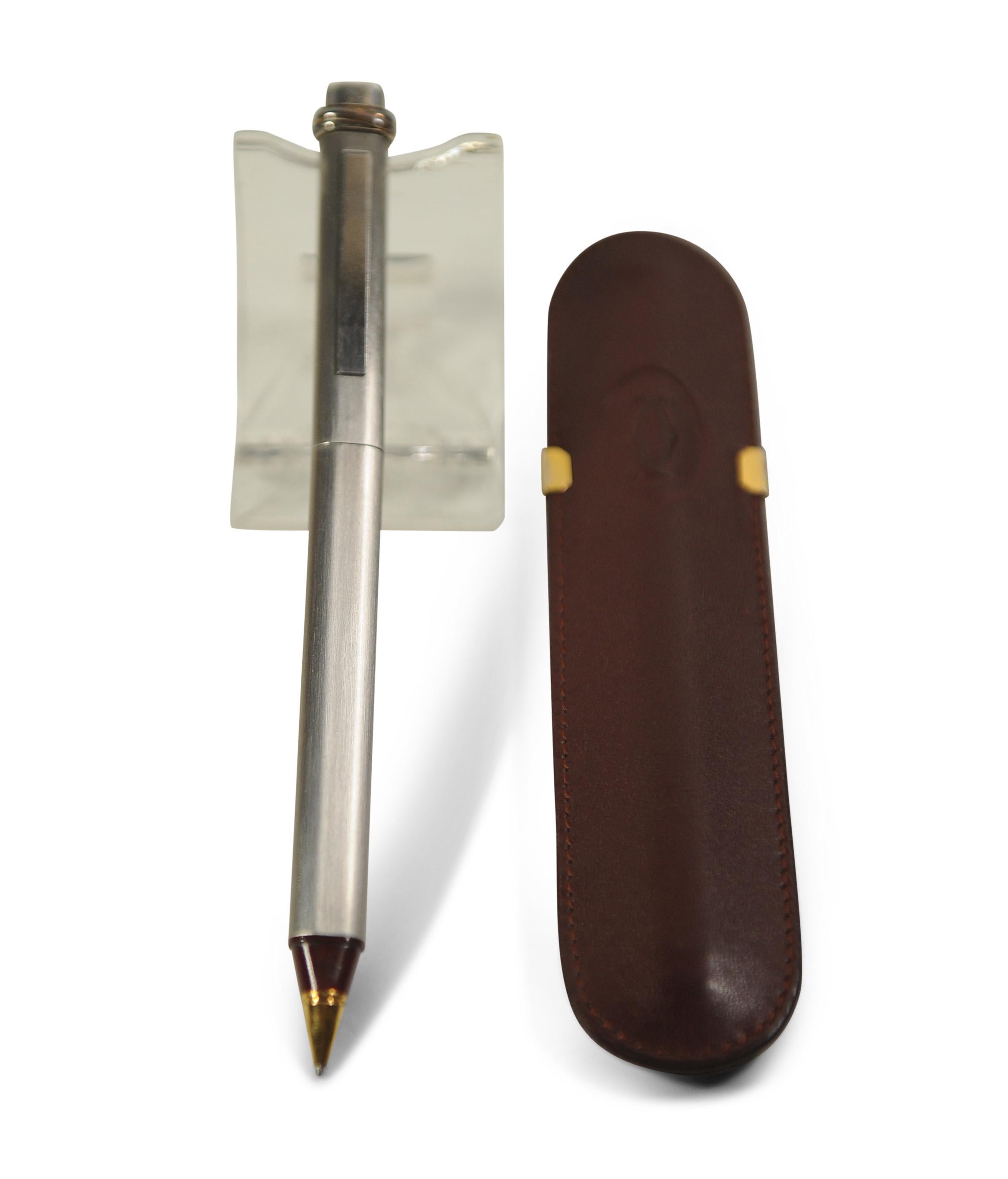 Cartier 18ct Gold Plate Nib Vendome Trinity gebürstet Kugelschreiber, Lederetui im Angebot 8