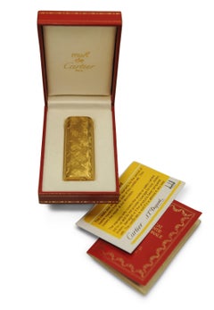 Cartier 18ct Gold Plate Rare Bark Design Cigarette Lighter In Cartier Box