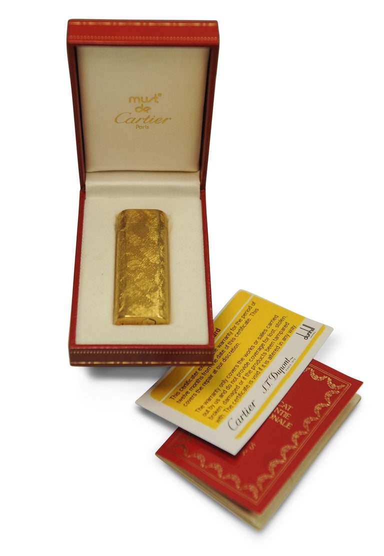 cartier cigarettes Cartier 18ct Gold Plate Rare Bark Design Cigarette Lighter In Cartier Box  For Sale at 1stDibs