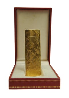 Cartier 18ct Gold Plate Rare Bark Design Cigarette Lighter In Cartier Box