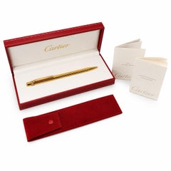 Cartier 18ct Gold Plate Trinity Ribbed Ballpoint Pen With A Red Cartier Box