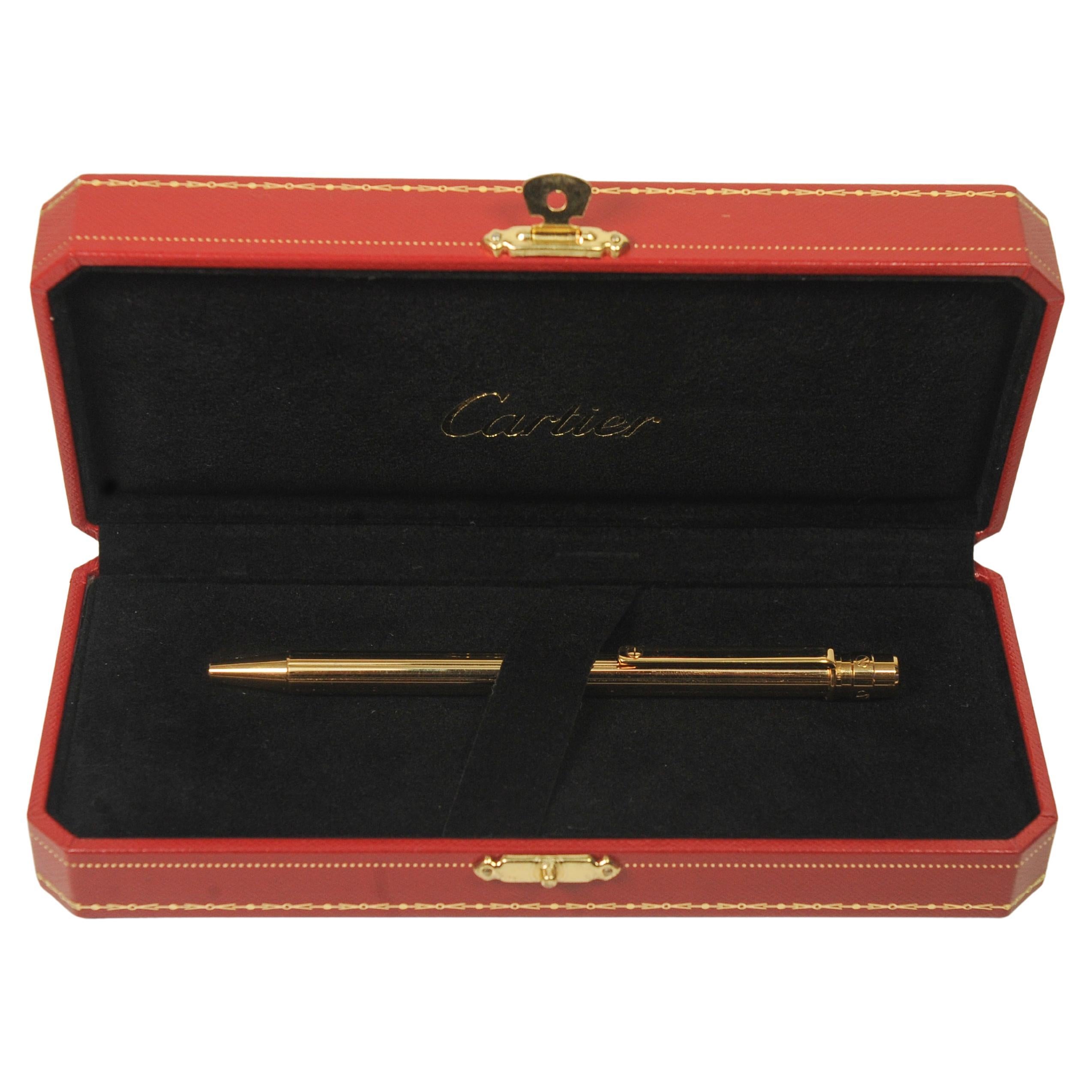 Cartier 18ct Gold Plated Ballpoint Pen in Original Cartier Box

Stylo Bille Must II, Made In Paris, Comes With Original Paperwork & Red Cartier Presentation Box
