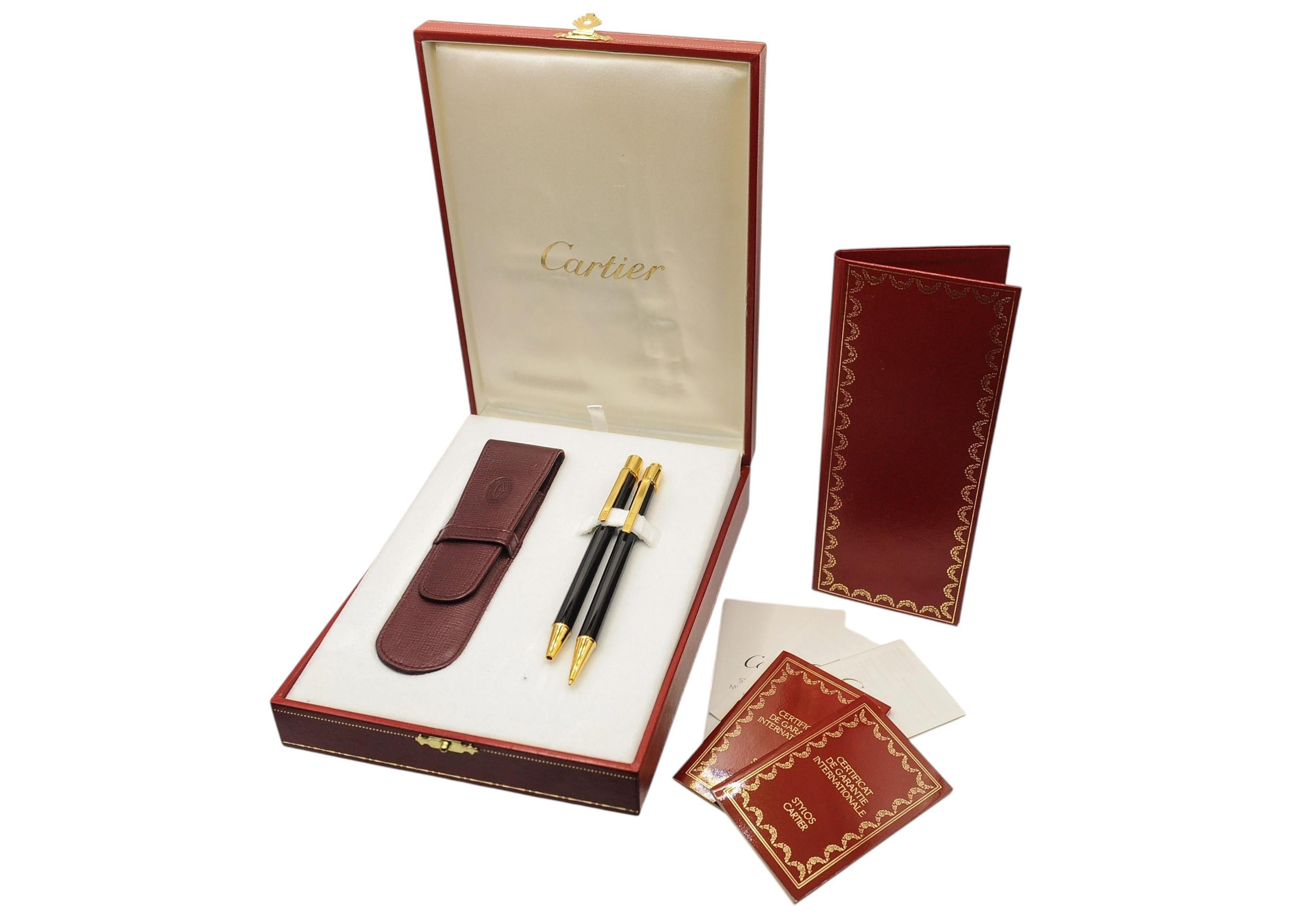 Cartier 18ct Gold Plated & Black Trinity Vendome Writing Set For Sale