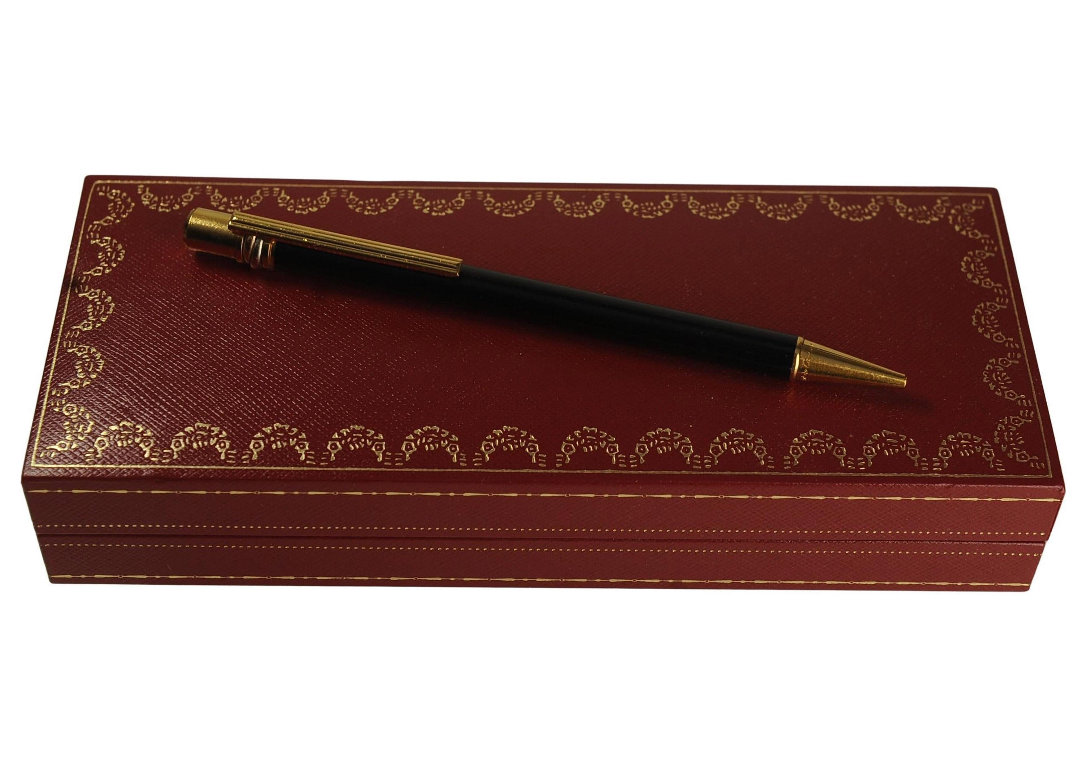 Cartier 18ct vergoldet & schwarz Trinity Vendome Kugelschreiber mit Cartier Box im Angebot 4