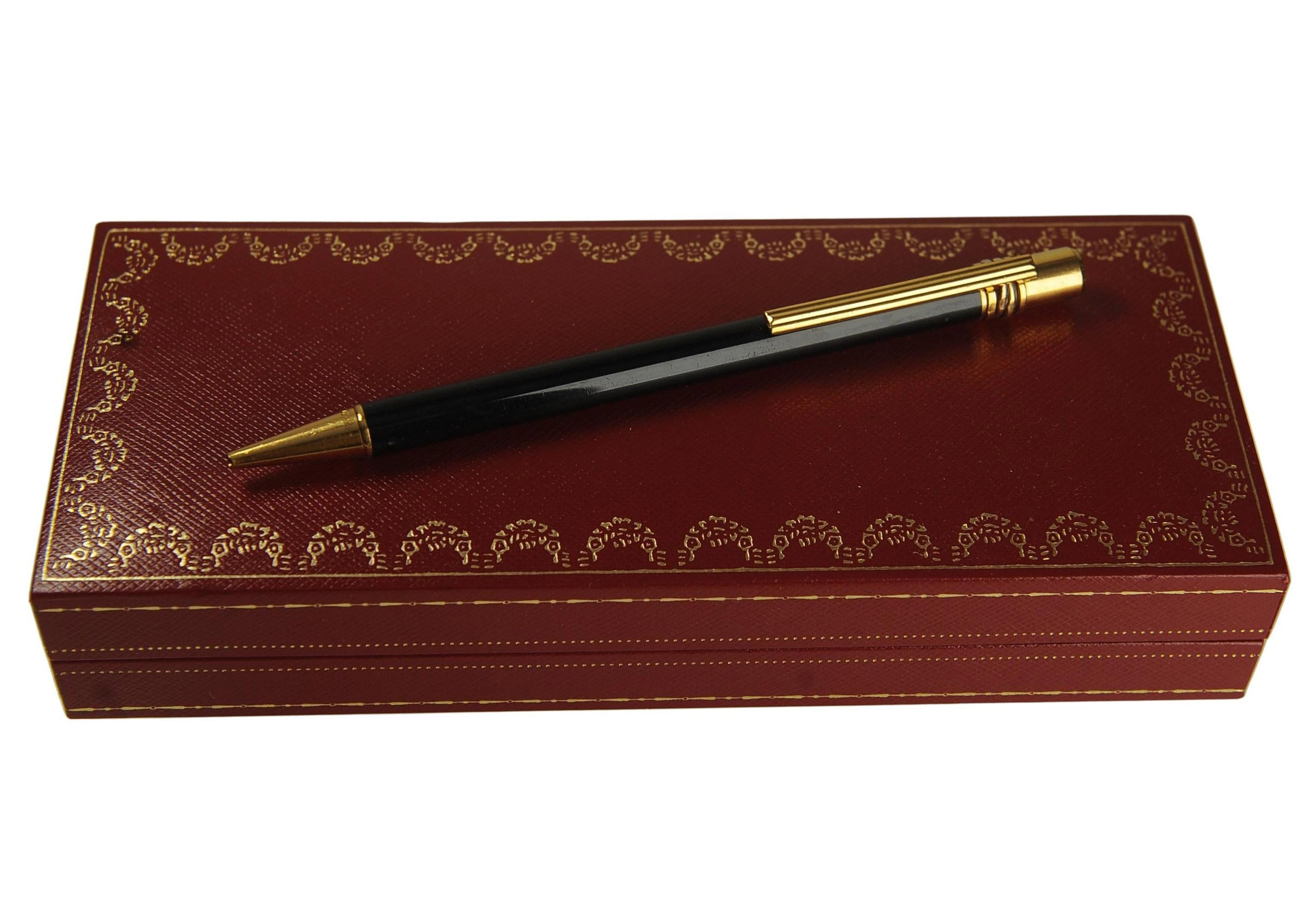 Cartier 18ct vergoldet & schwarz Trinity Vendome Kugelschreiber mit Cartier Box im Angebot 5