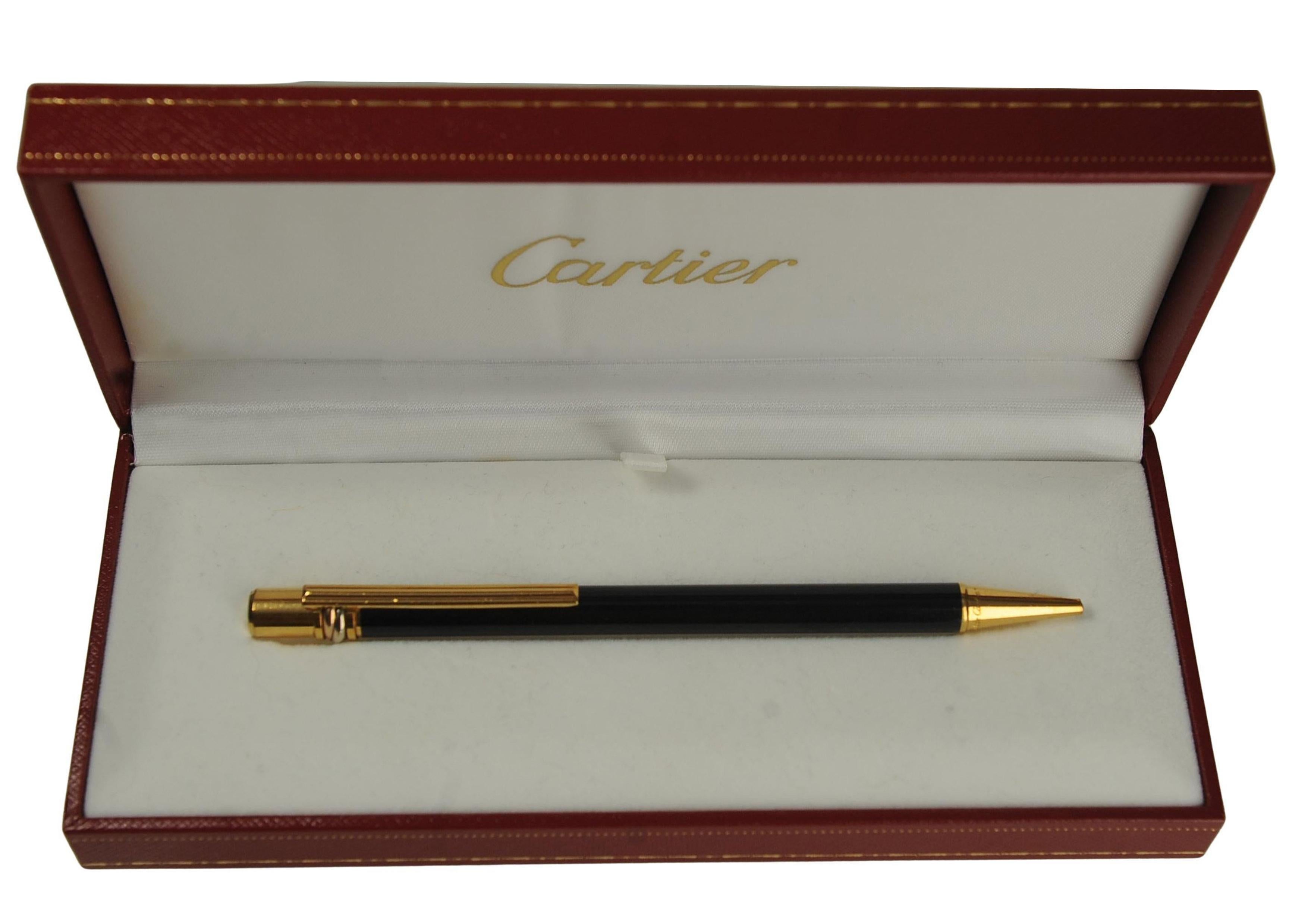 Cartier 18ct vergoldet & schwarz Trinity Vendome Kugelschreiber mit Cartier Box im Angebot 6
