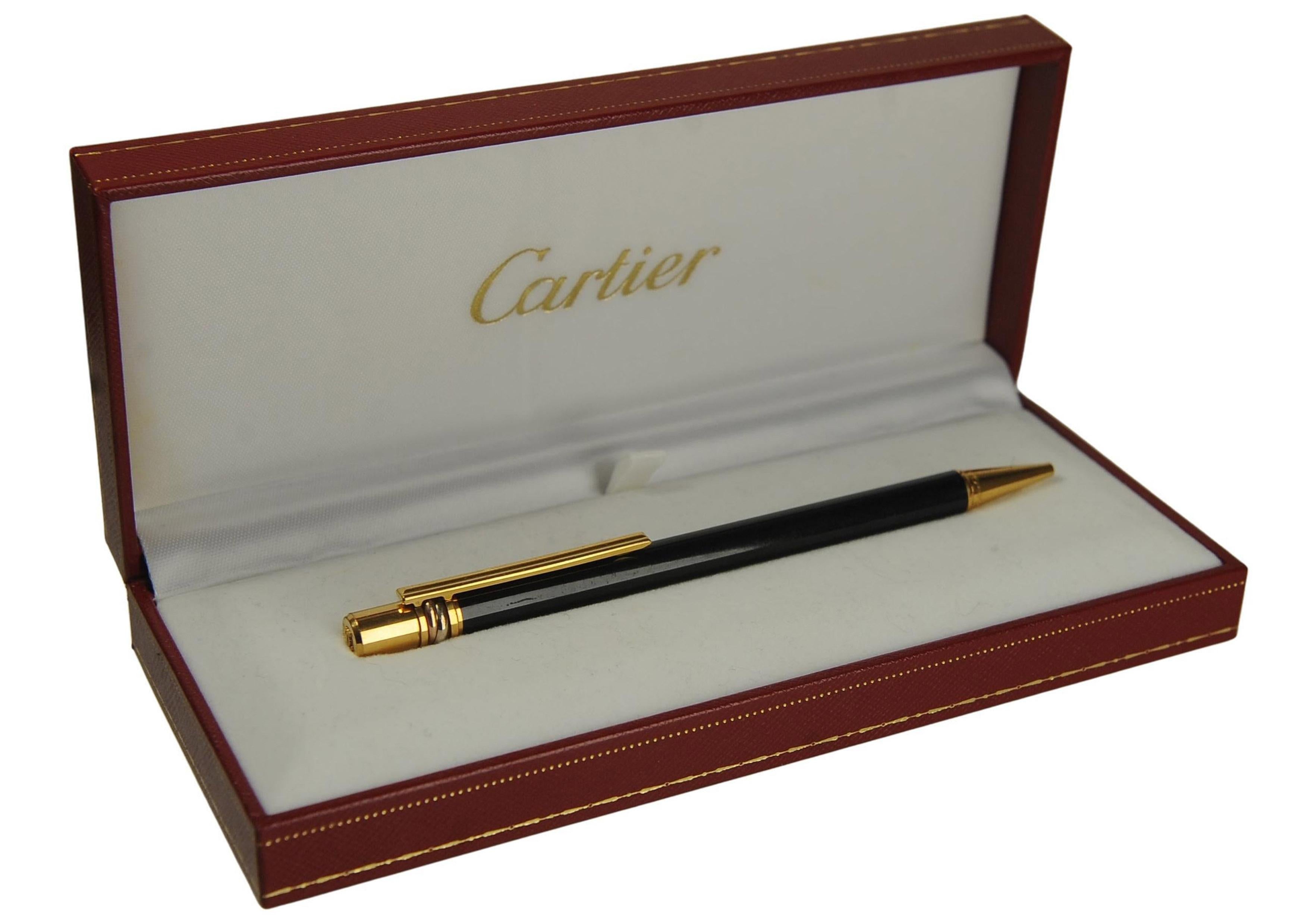Cartier 18ct vergoldet & schwarz Trinity Vendome Kugelschreiber mit Cartier Box im Angebot 7
