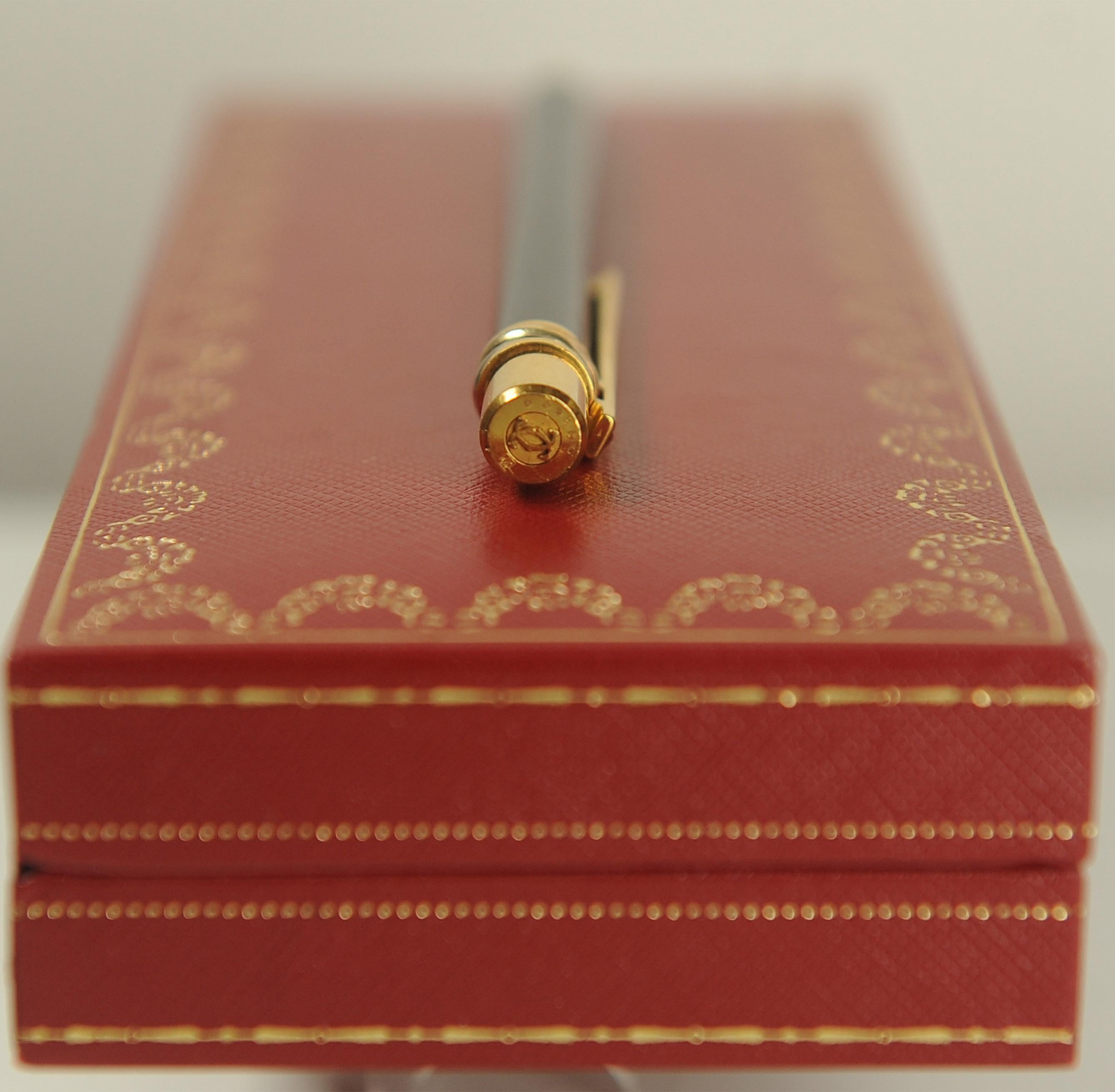 Cartier 18ct vergoldet & schwarz Trinity Vendome Kugelschreiber mit Cartier Box im Angebot 8