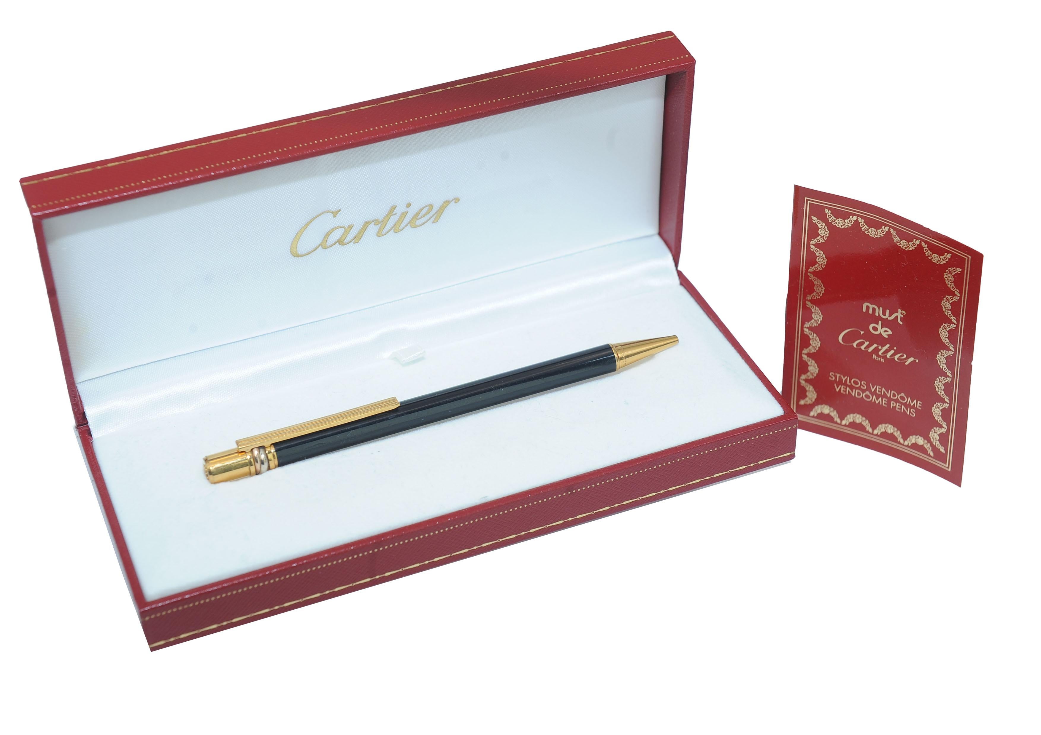 Cartier 18ct vergoldet & schwarz Trinity Vendome Kugelschreiber mit Cartier Box im Angebot 9