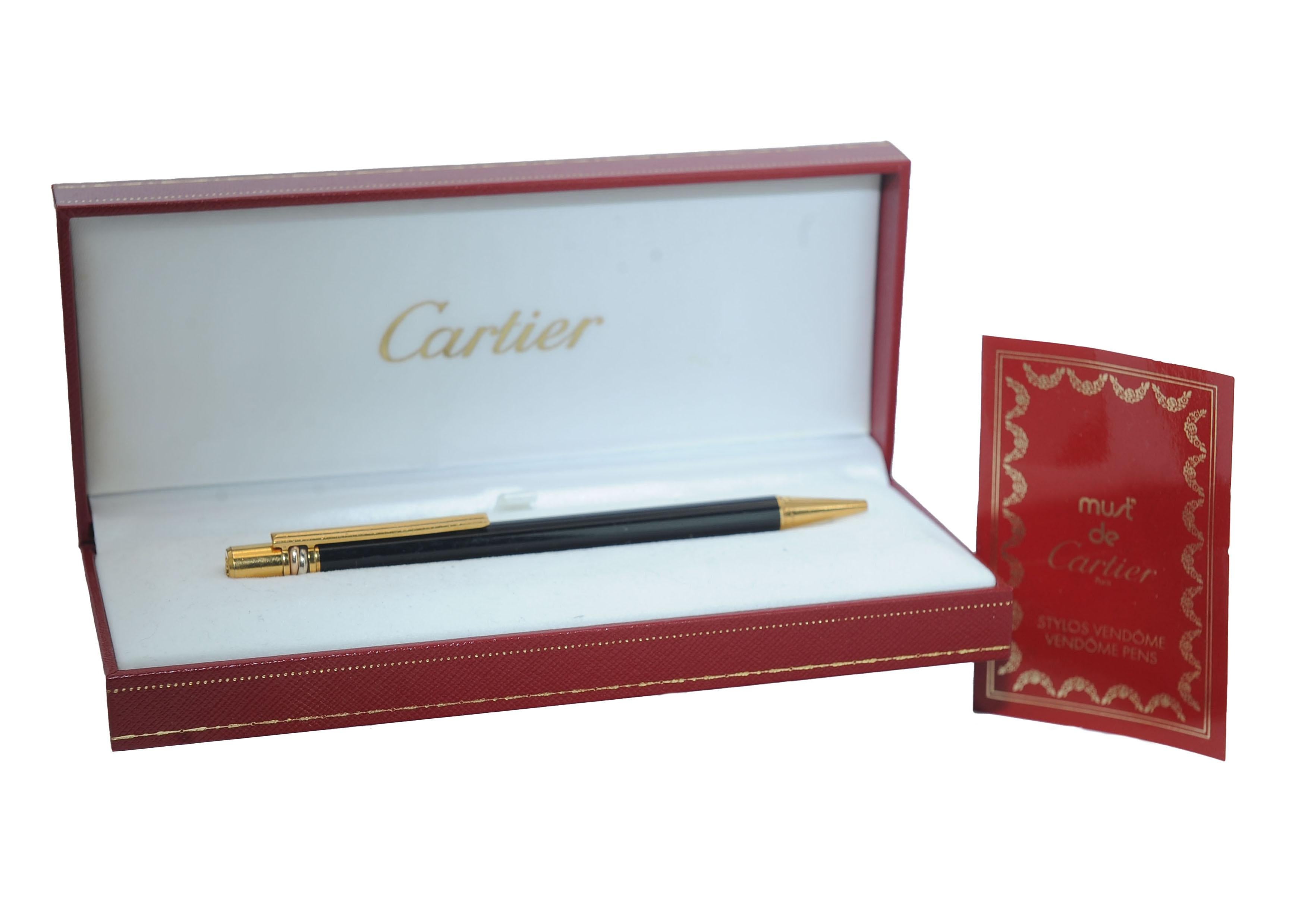 Cartier 18ct vergoldet & schwarz Trinity Vendome Kugelschreiber mit Cartier Box im Angebot 10
