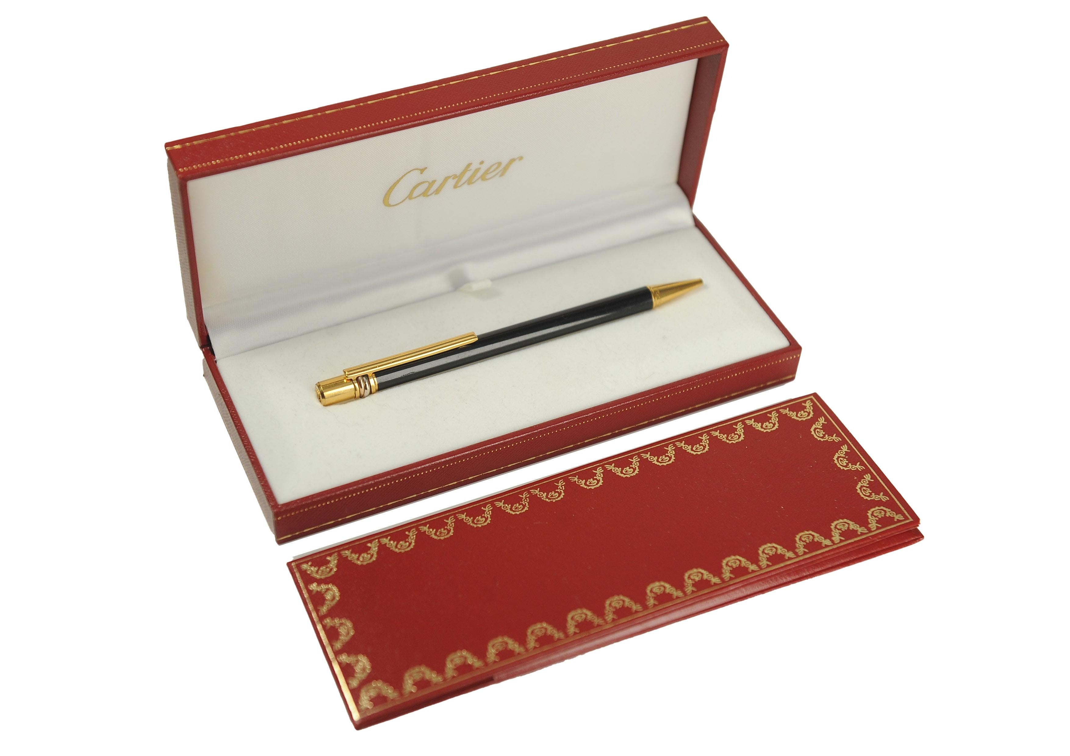 Cartier 18ct vergoldet & schwarz Trinity Vendome Kugelschreiber mit Cartier Box (Vergoldung) im Angebot