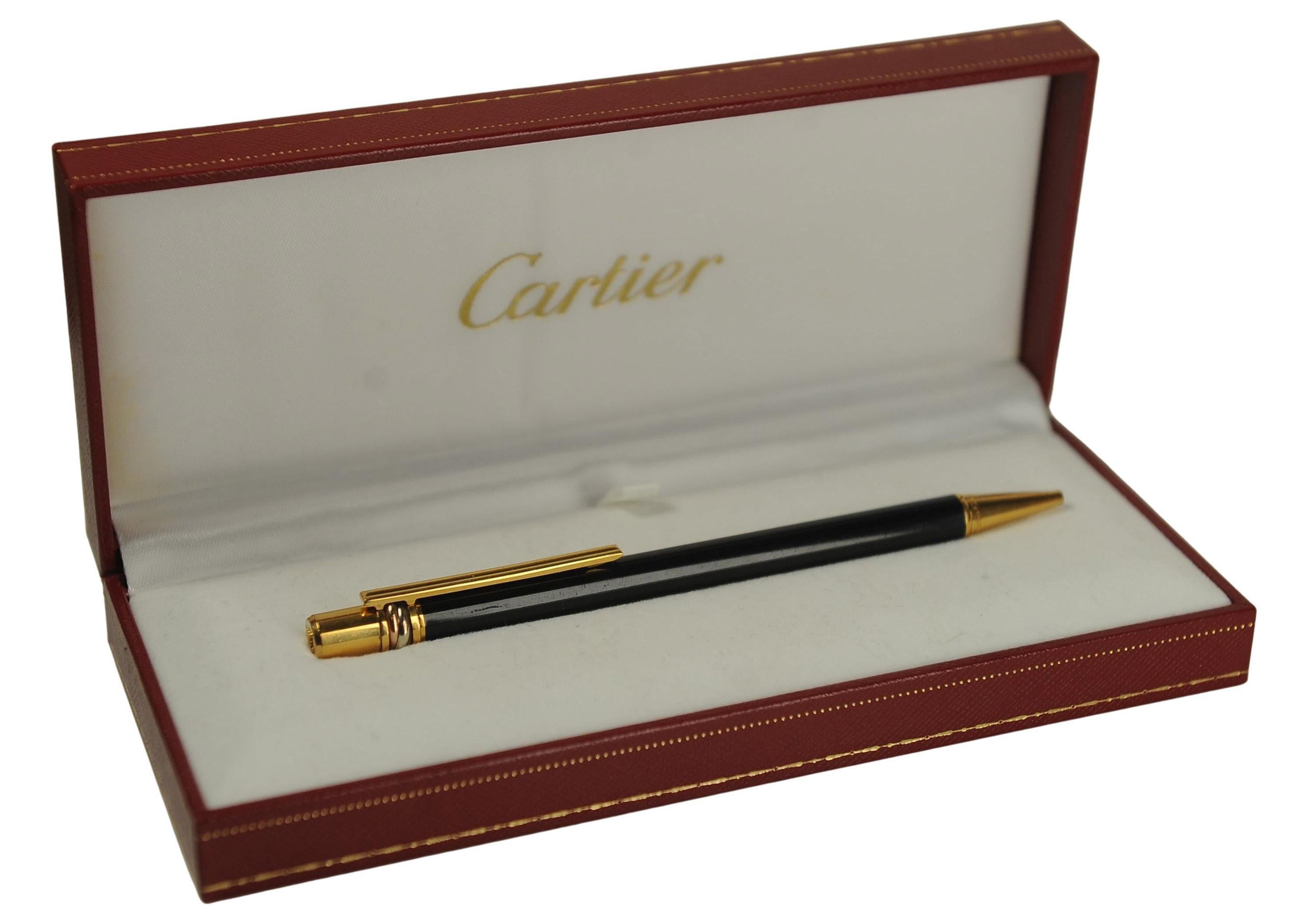 Cartier 18ct vergoldet & schwarz Trinity Vendome Kugelschreiber mit Cartier Box im Angebot 1