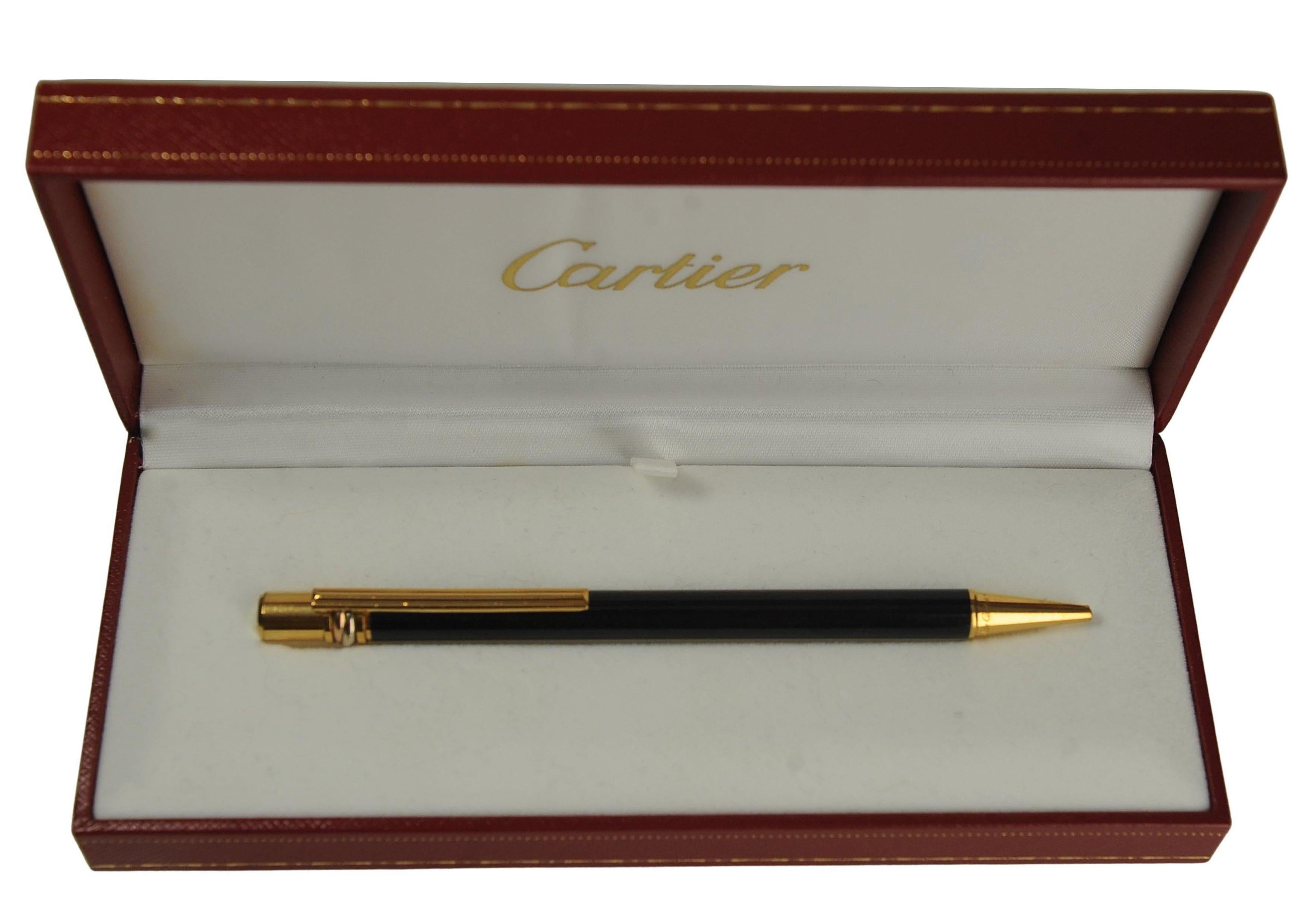 Cartier 18ct vergoldet & schwarz Trinity Vendome Kugelschreiber mit Cartier Box im Angebot 2