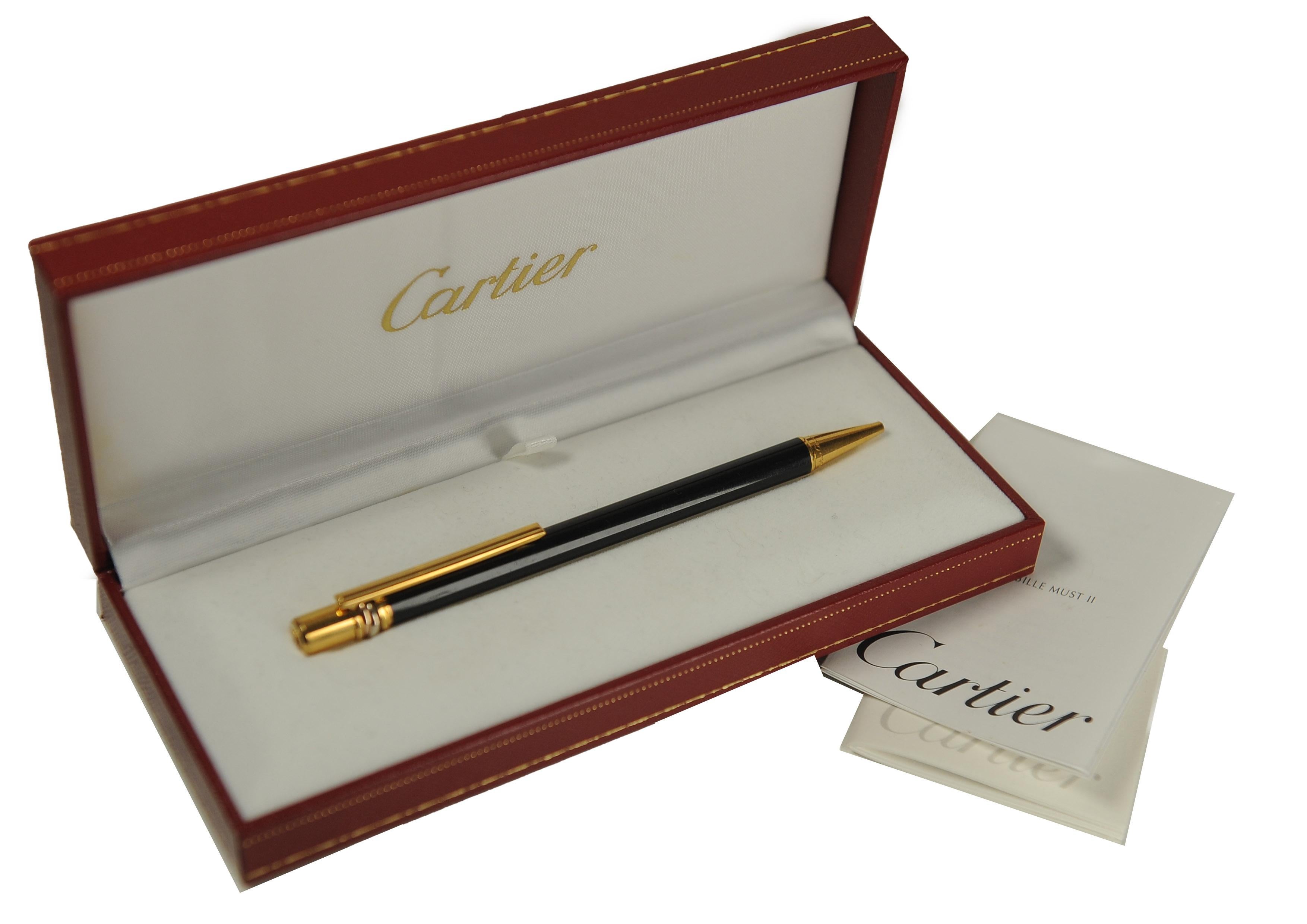 Cartier 18ct vergoldet & schwarz Trinity Vendome Kugelschreiber mit Cartier Box (Französisch) im Angebot