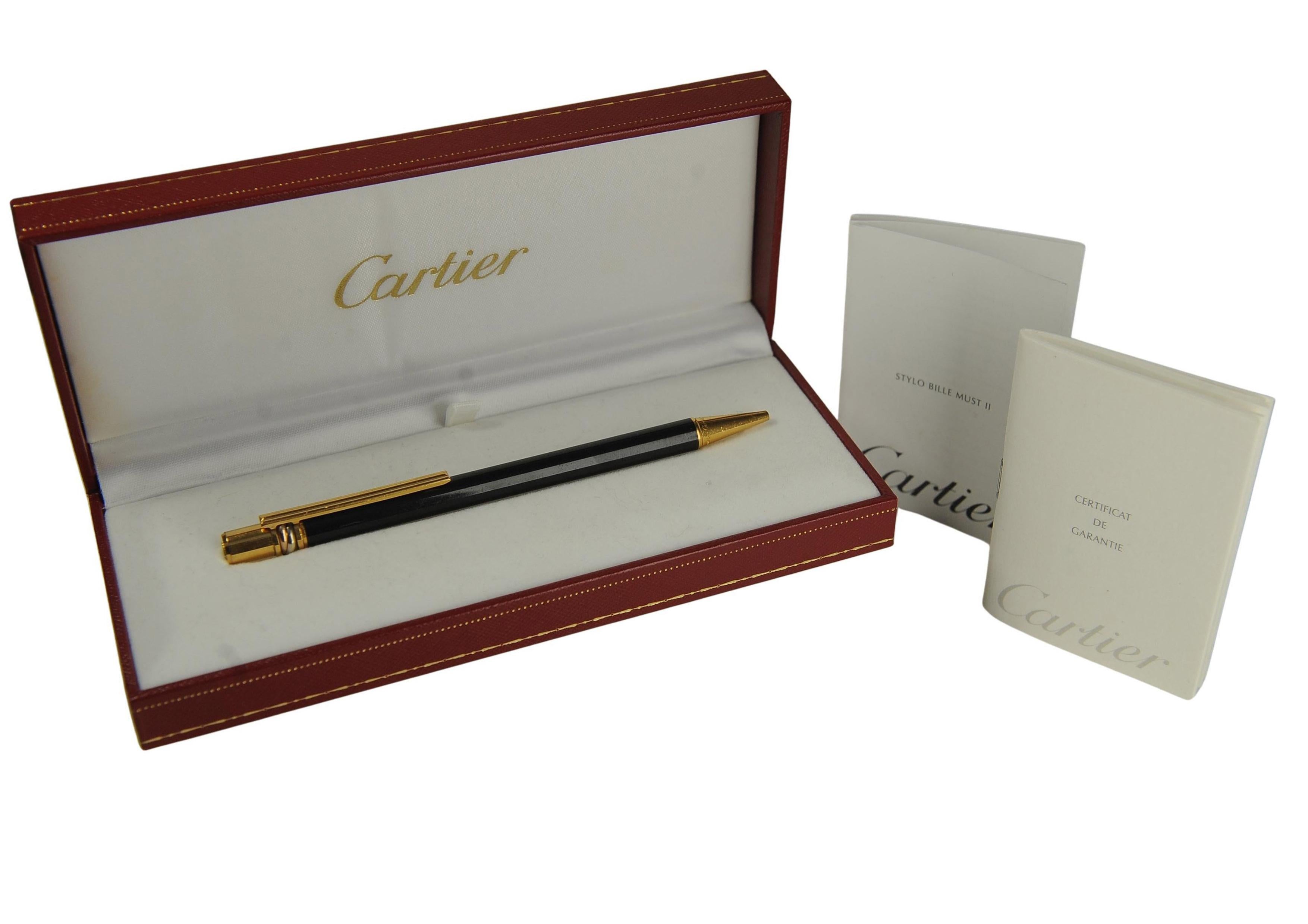 Cartier 18ct vergoldet & schwarz Trinity Vendome Kugelschreiber mit Cartier Box im Angebot 3