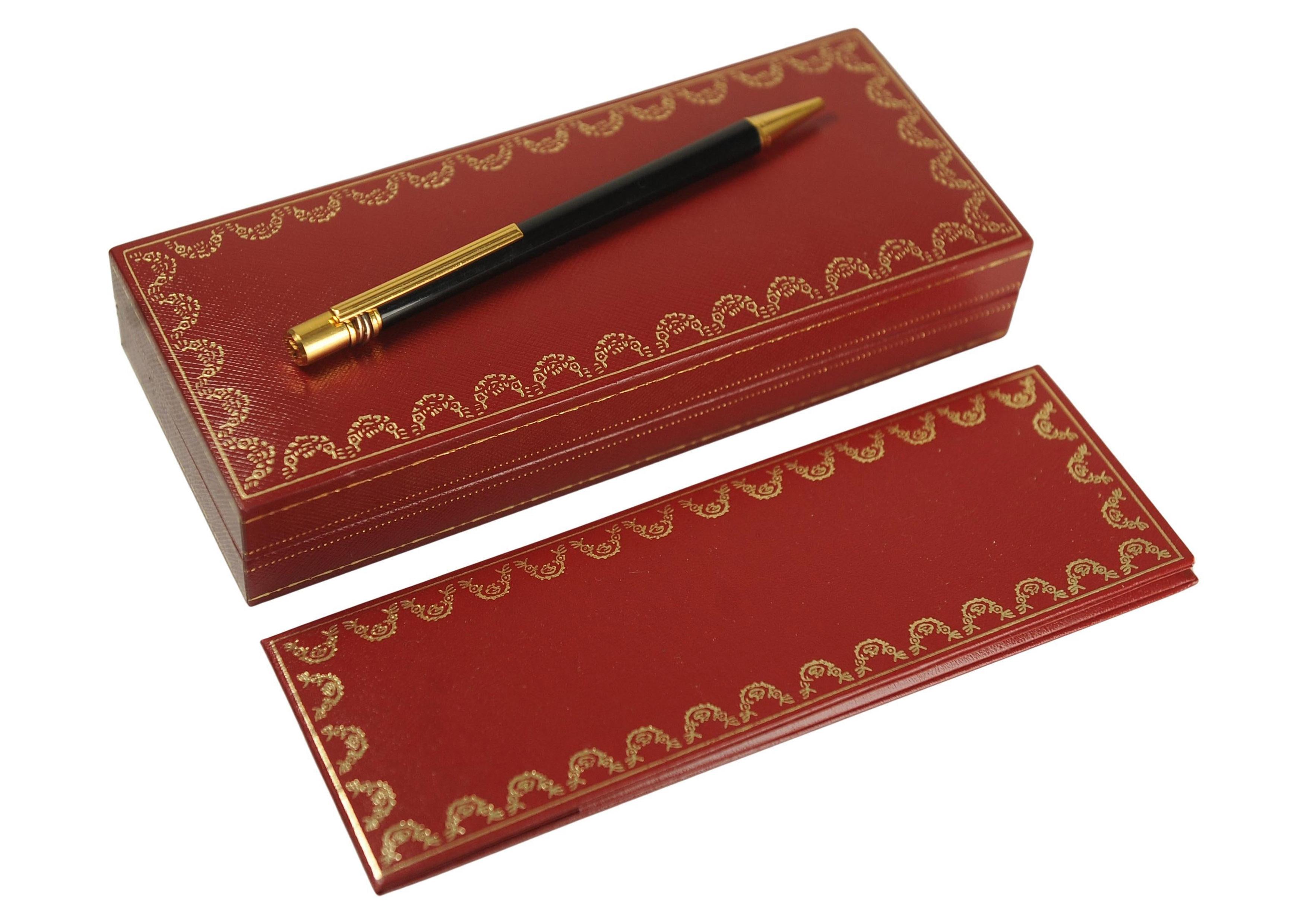 Cartier 18ct vergoldet & schwarz Trinity Vendome Kugelschreiber mit Cartier Box (Art déco) im Angebot