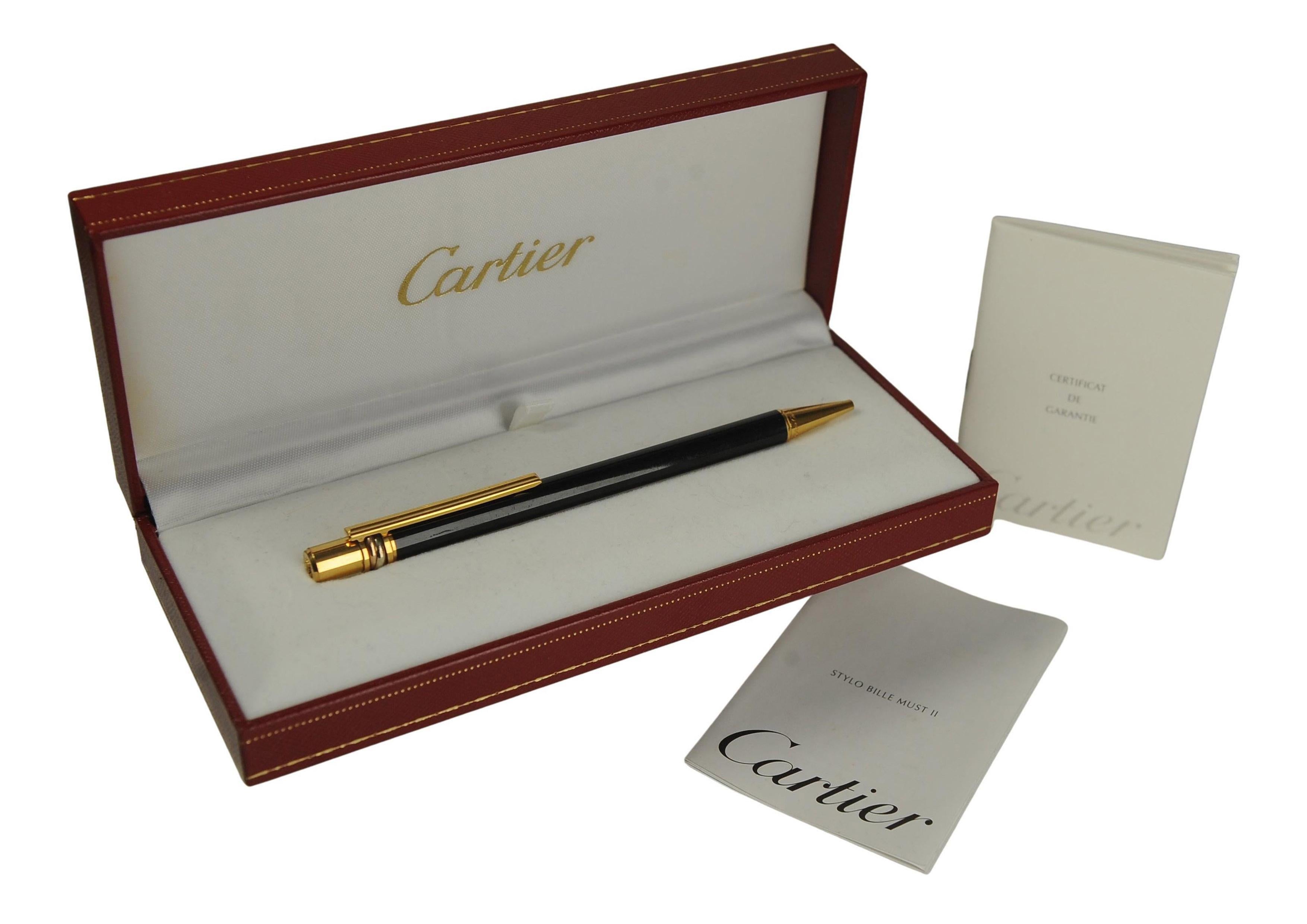 Cartier 18ct vergoldet & schwarz Trinity Vendome Kugelschreiber mit Cartier Box im Zustand „Gut“ im Angebot in Reading, Berkshire