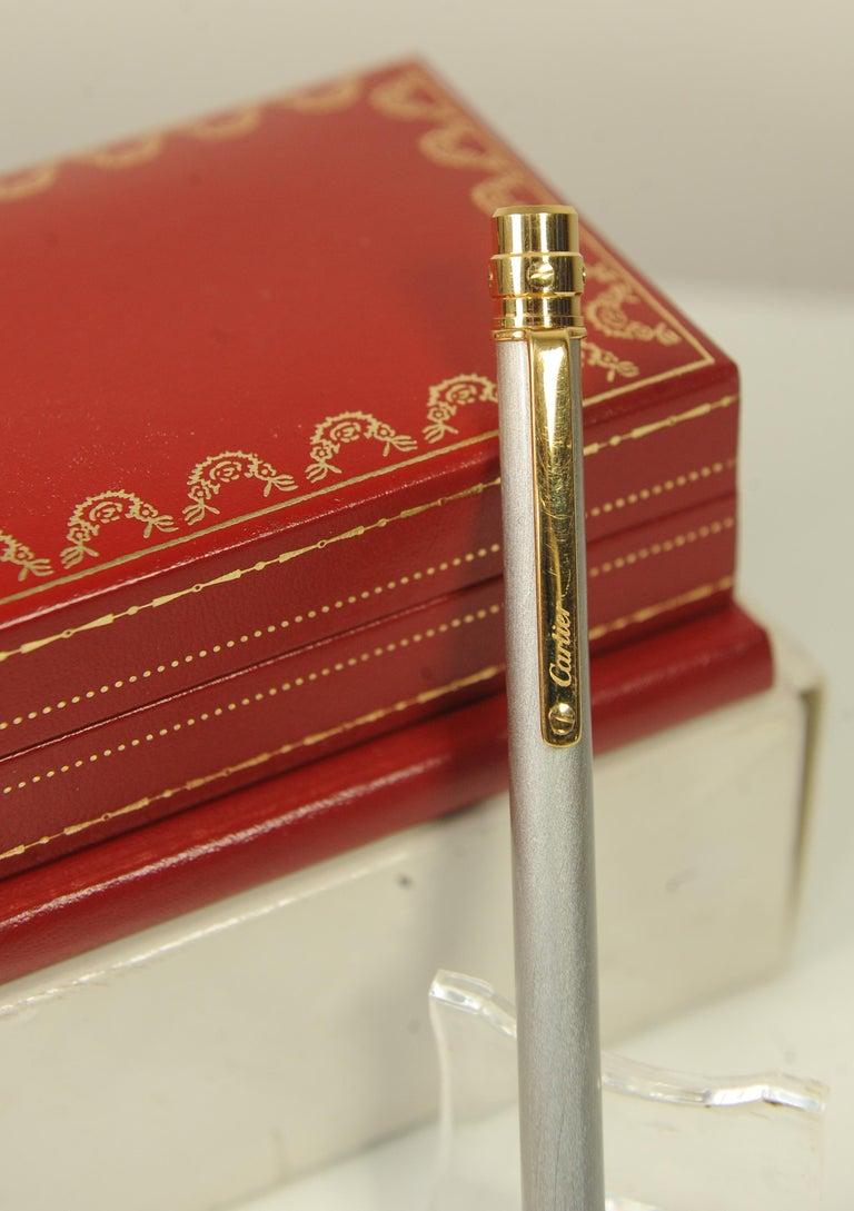 Cartier Santos 18ct Gold Plated & Brushed Steel Ballpoint Pen in Original Box For Sale 9