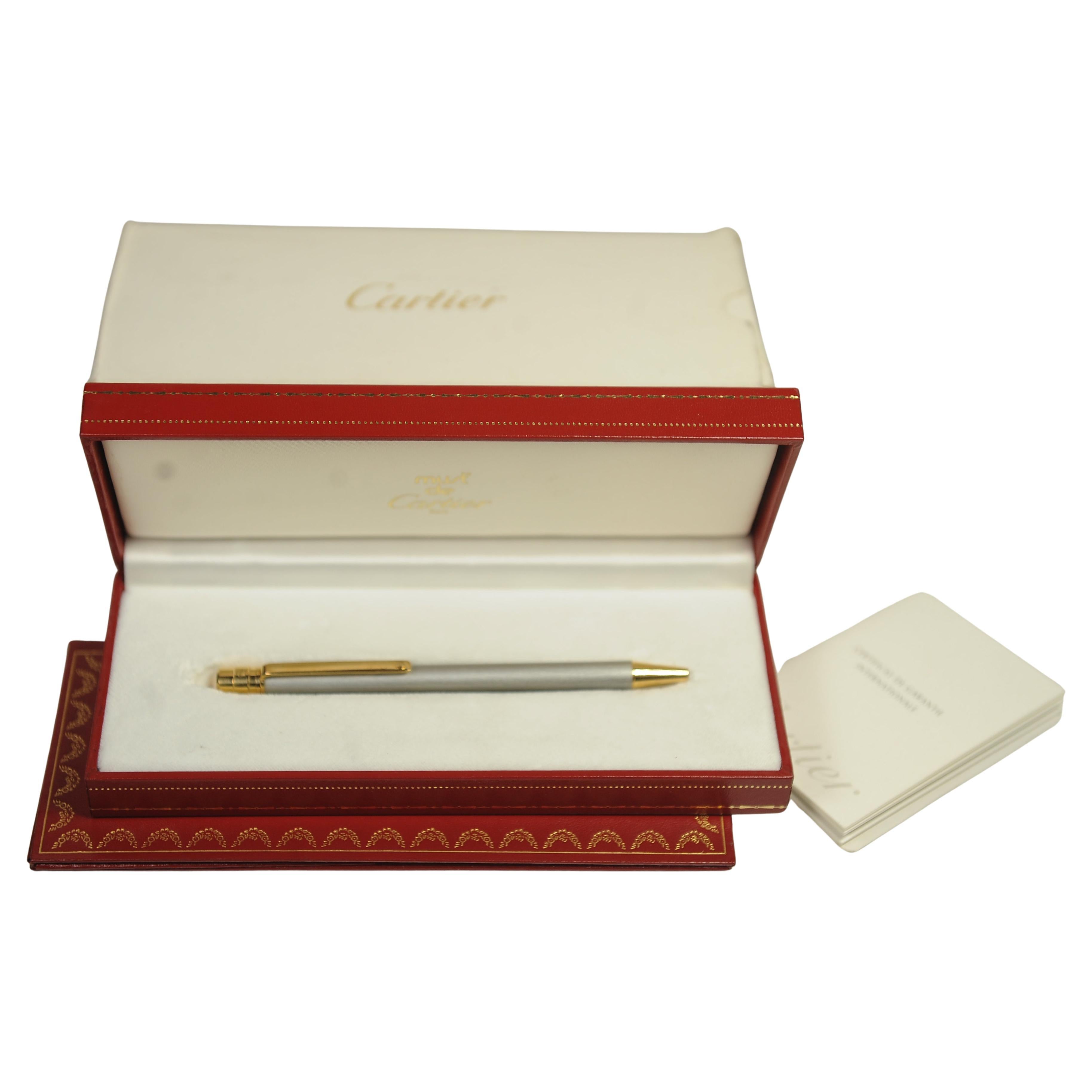Penna a sfera Cartier Santos placcata oro 18ct e acciaio spazzolato in scatola originale In condizioni buone in vendita a Reading, Berkshire