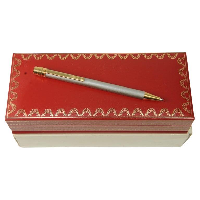 Cartier Santos 18ct Gold Plated & Brushed Steel Ballpoint Pen in Original Box For Sale 7