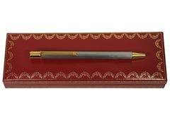 Cartier 18ct Gold Plated & Brushed Steel Ballpoint Pen With Cartier Box