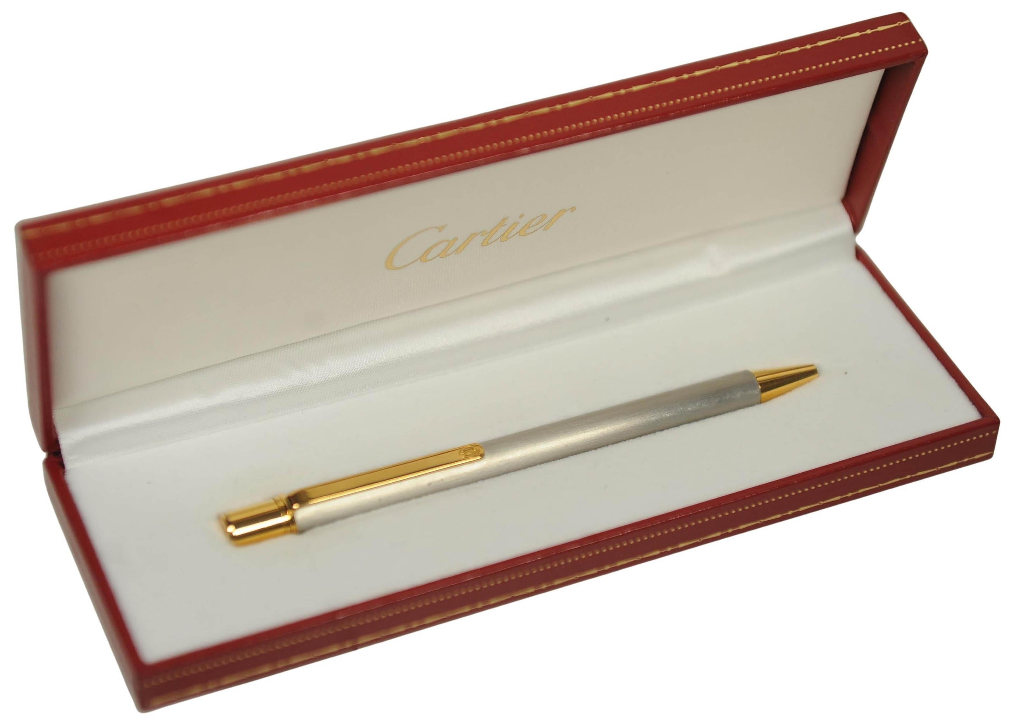 Cartier 18ct Gold Plated & Brushed Steel Ballpoint Pen With Cartier Box en vente 2