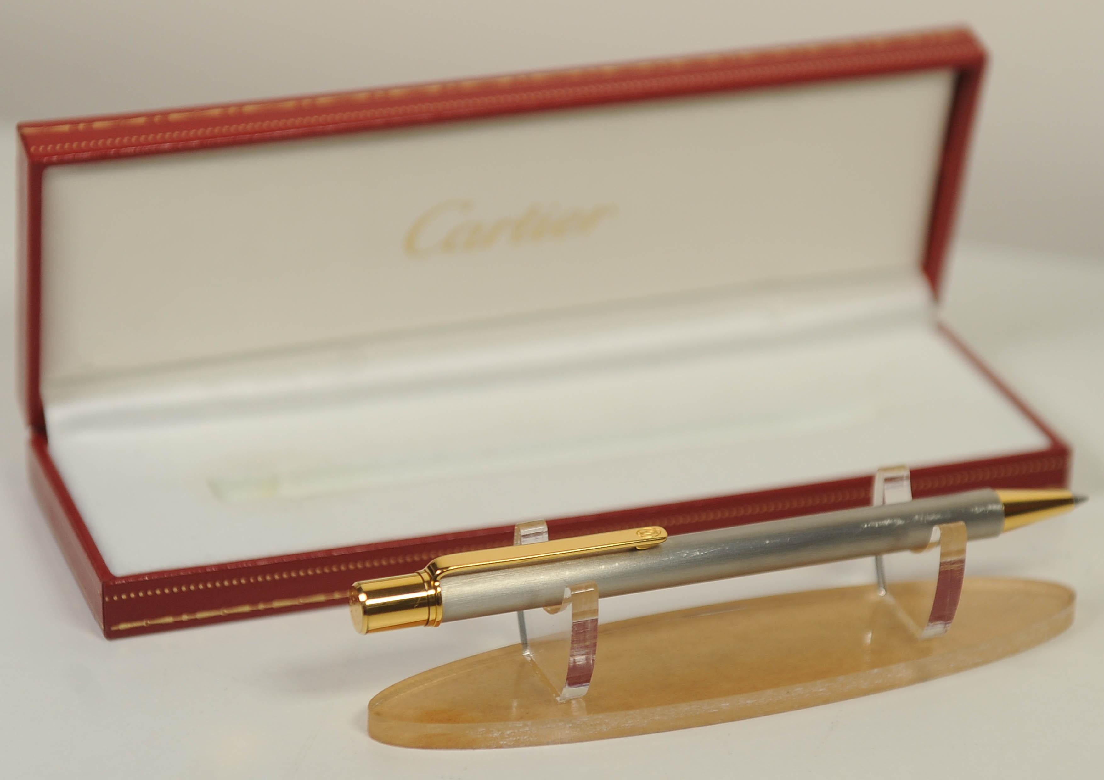 Cartier 18ct Gold Plated & Brushed Steel Ballpoint Pen With Cartier Box en vente 3