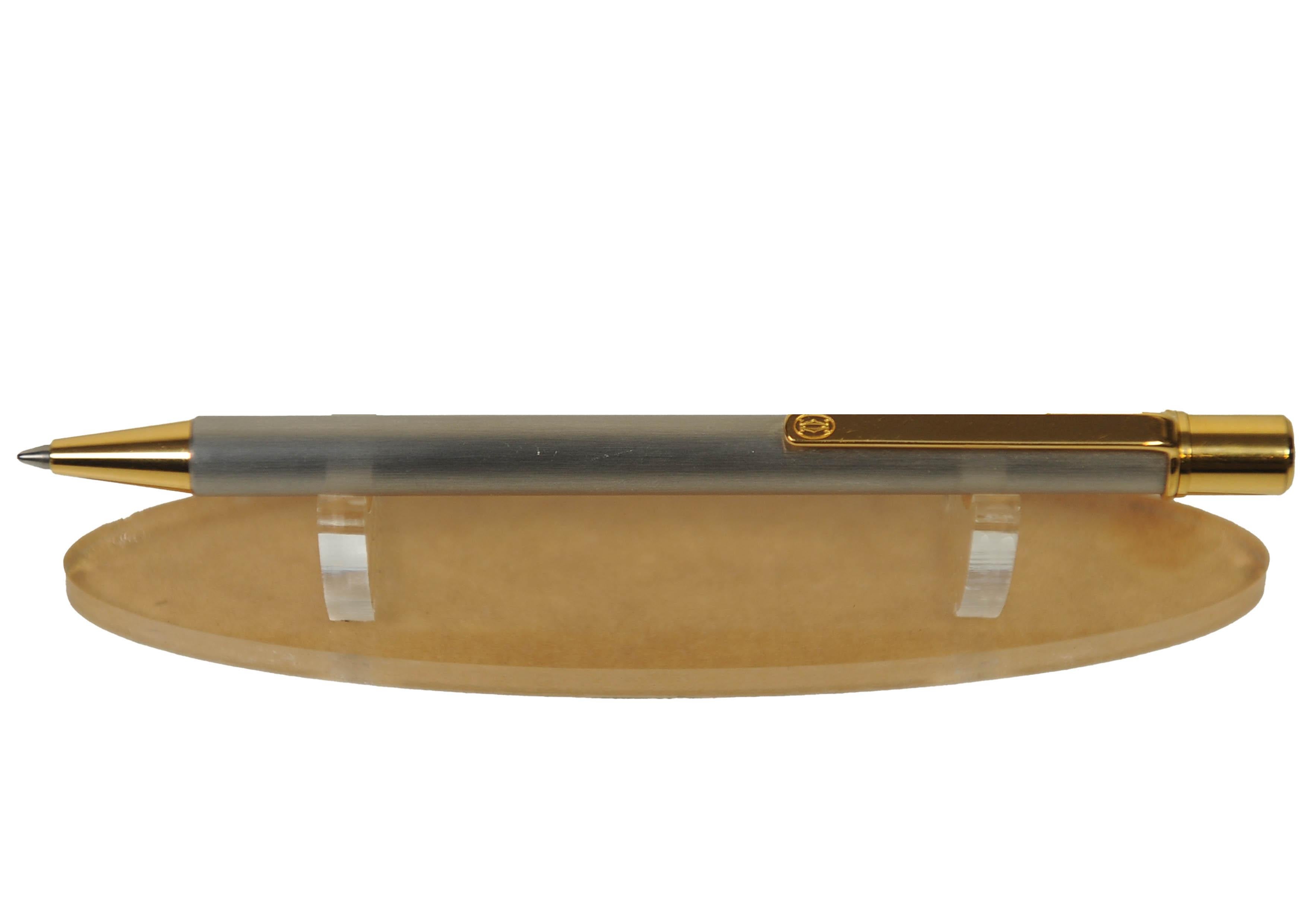 Cartier 18ct Gold Plated & Brushed Steel Ballpoint Pen With Cartier Box en vente 4