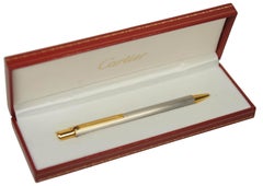 Cartier 18ct Gold Plated & Brushed Steel Ballpoint Pen With Cartier Box