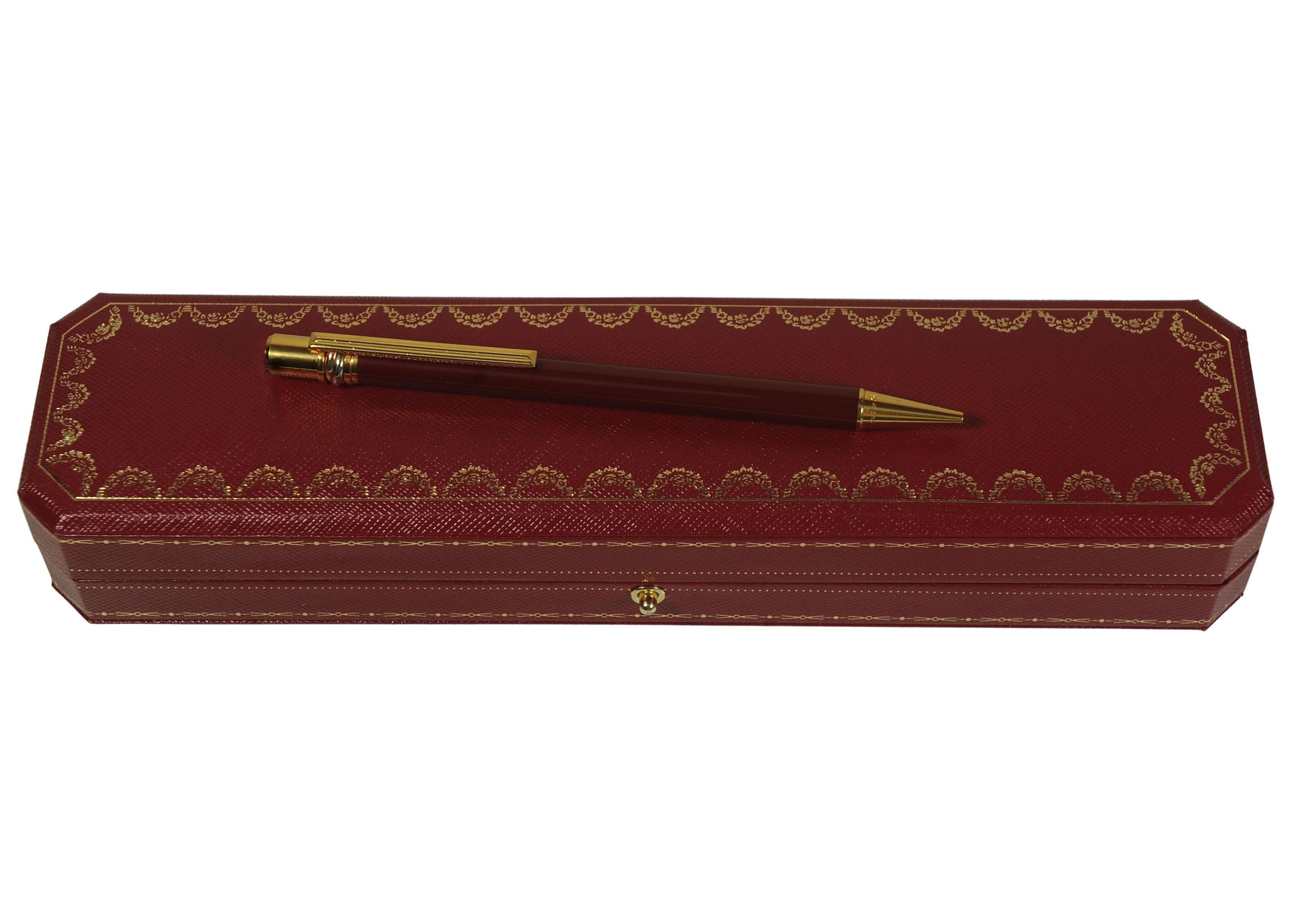 20th Century Cartier 18ct Gold Plated & Red Lacquered Ballpoint With Red Cartier Box For Sale