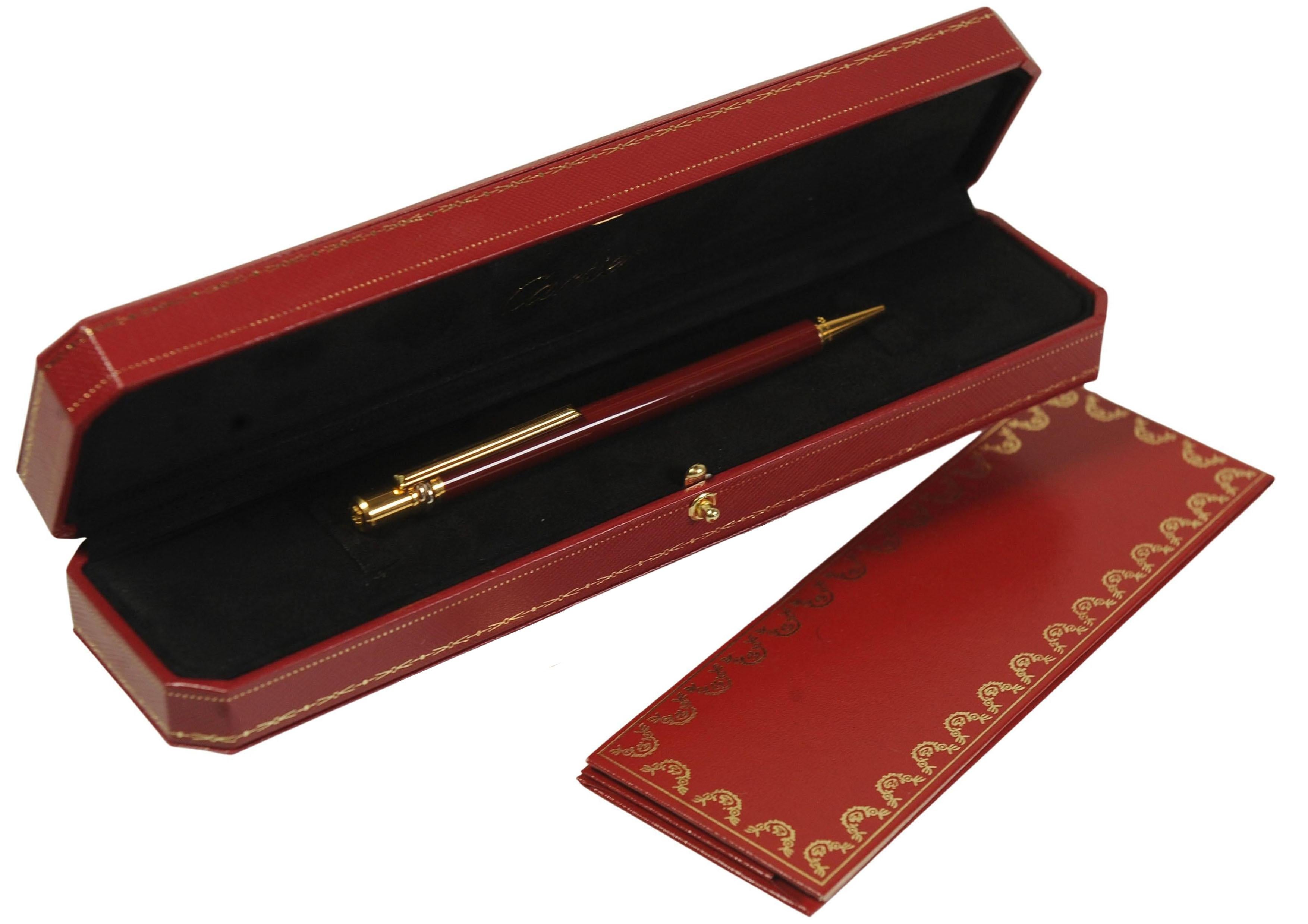 Cartier 18ct Gold Plated & Red Lacquered Ballpoint With Red Cartier Box For Sale 2