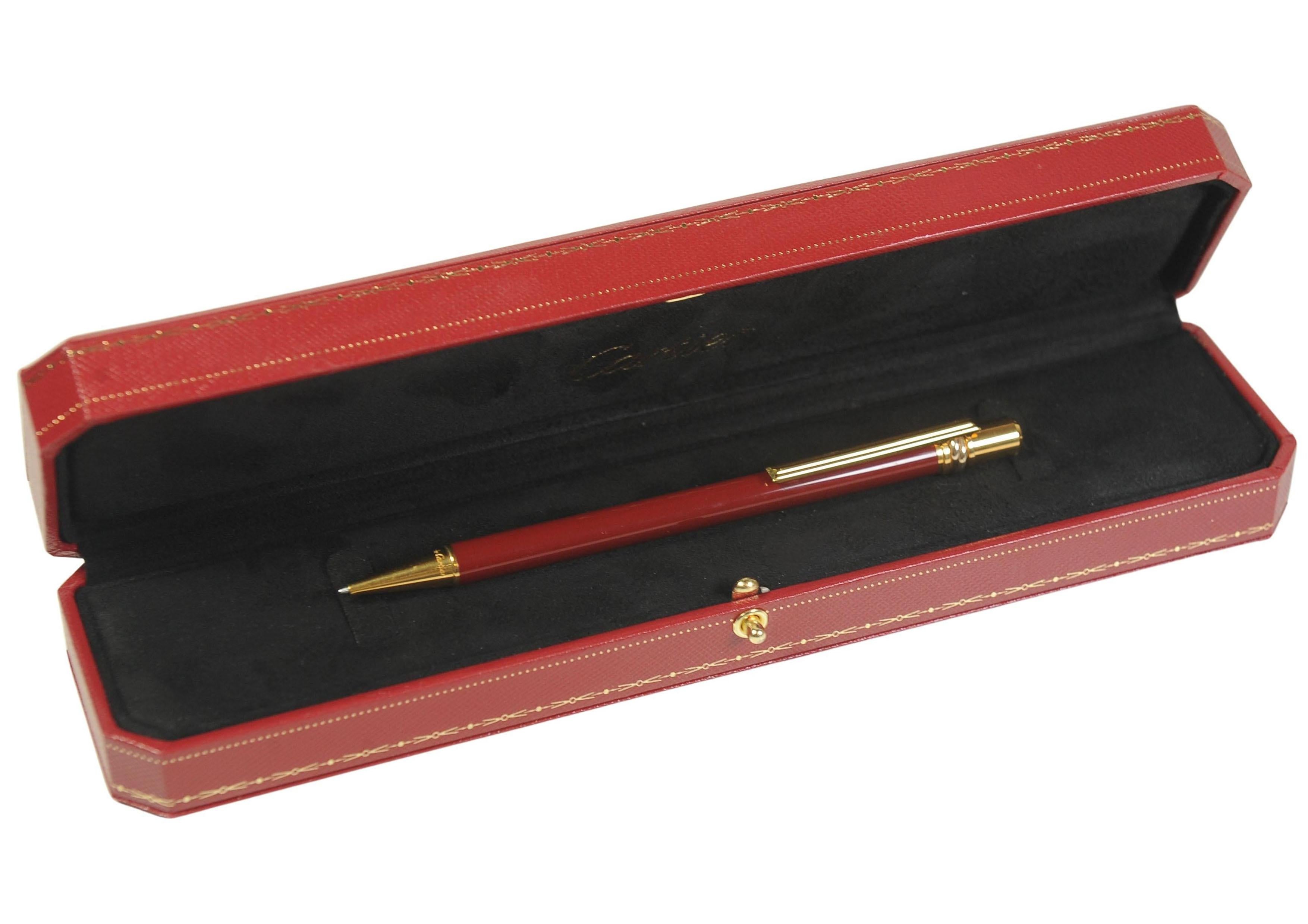 Cartier 18ct Gold Plated & Red Lacquered Ballpoint With Red Cartier Box For Sale 3