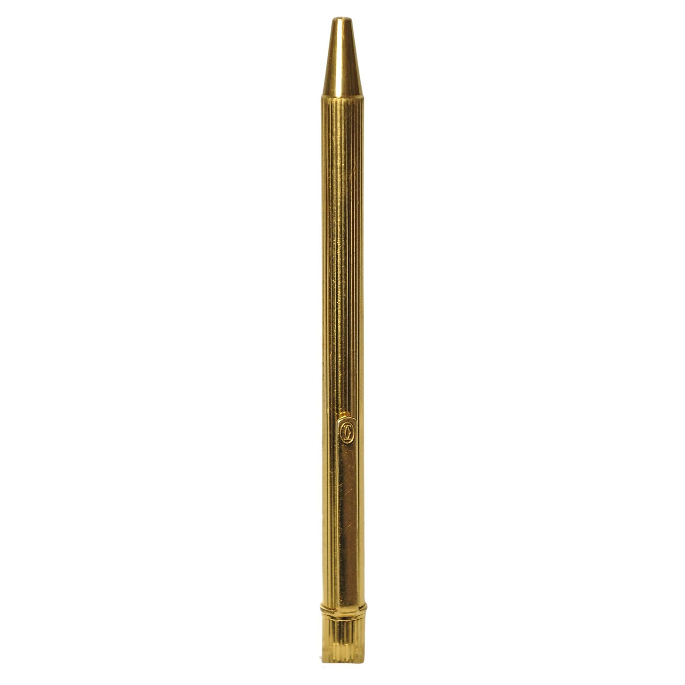 Cartier 18ct Gold Plated Ribbed Ballpoint Pen With Original Box 5