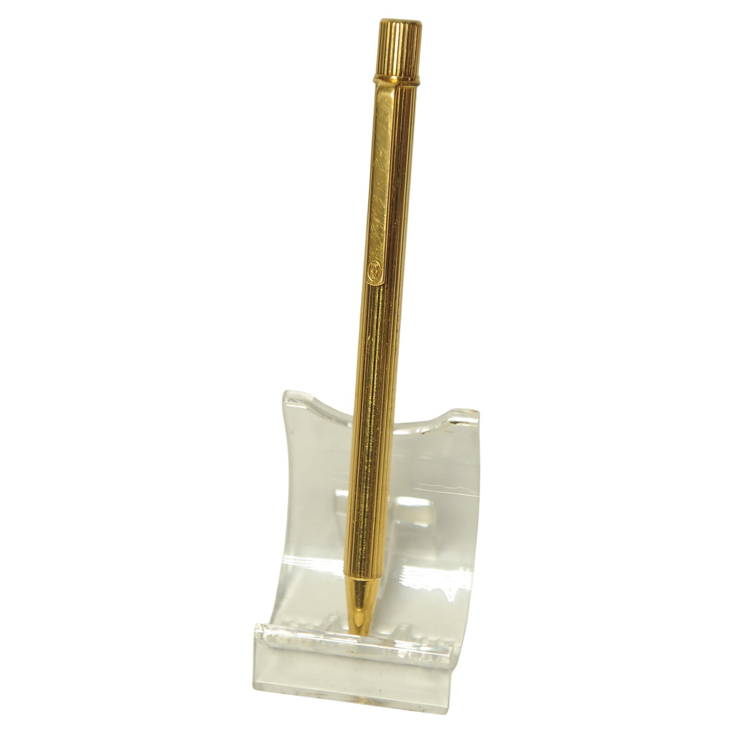 Cartier 18ct Gold Plated Ribbed Ballpoint Pen With Original Box 6