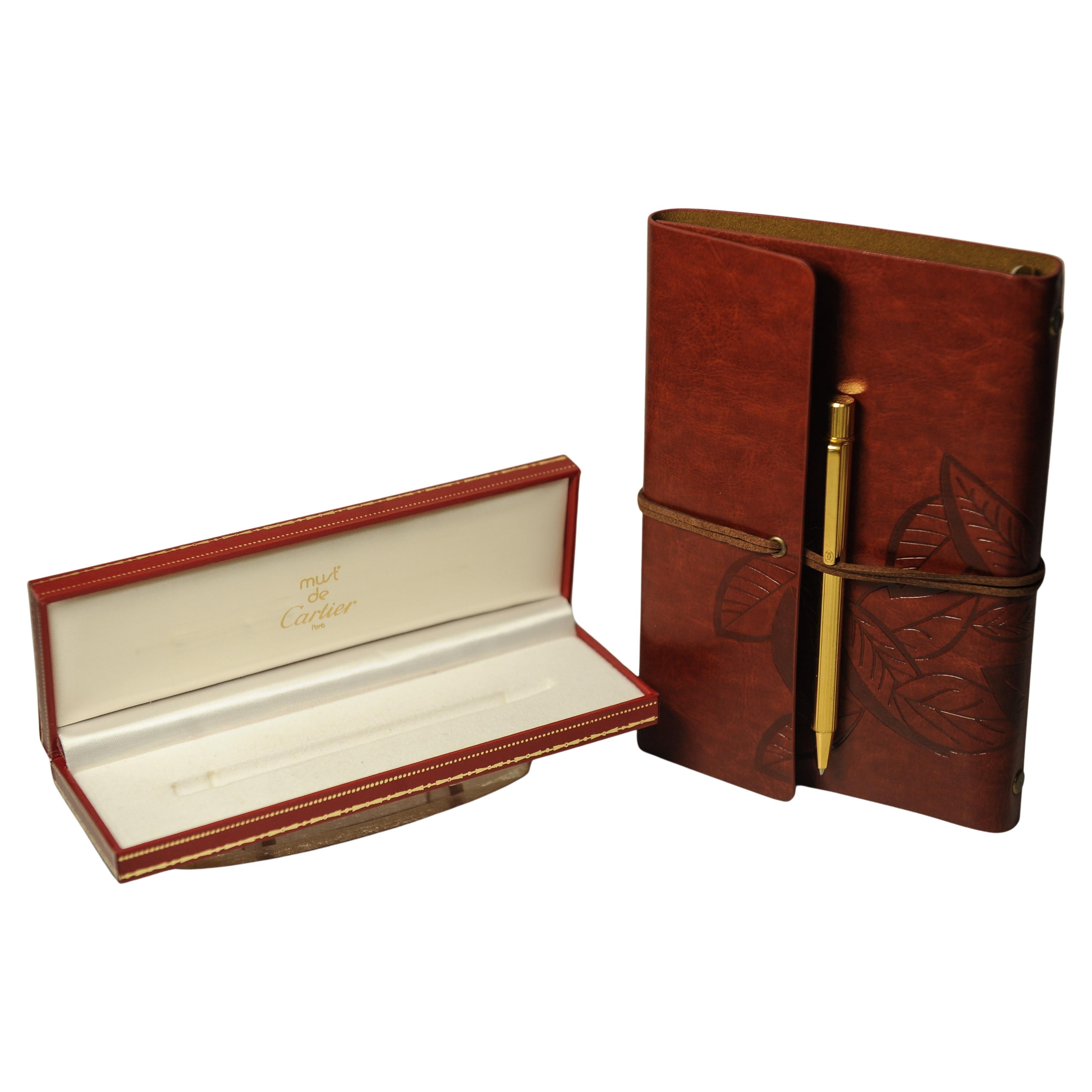 French Cartier 18ct Gold Plated Ribbed Ballpoint Pen With Original Box