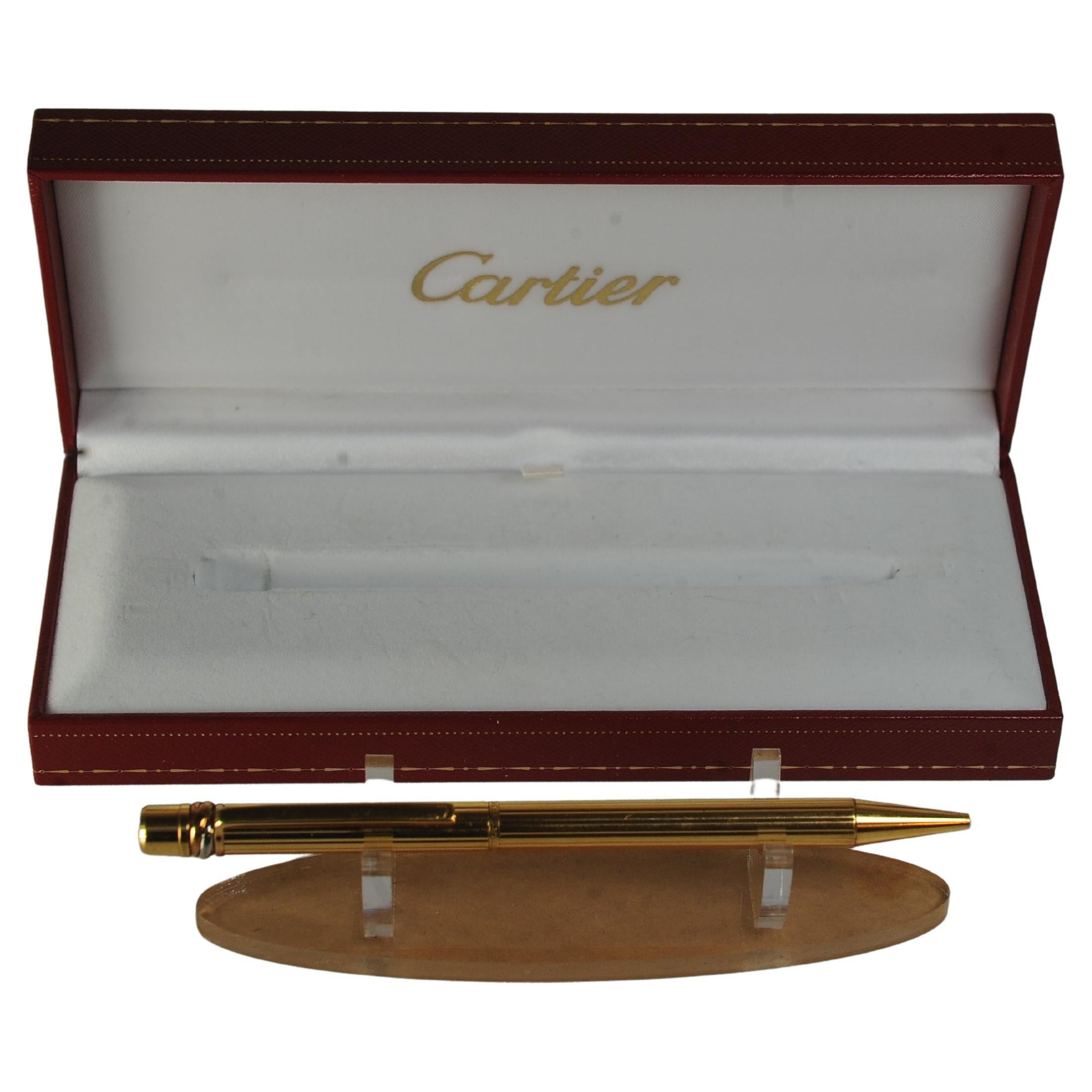 Cartier 18ct Gold Plated Ribbed Trinity Ballpoint Pen in Original Cartier Box en vente 1