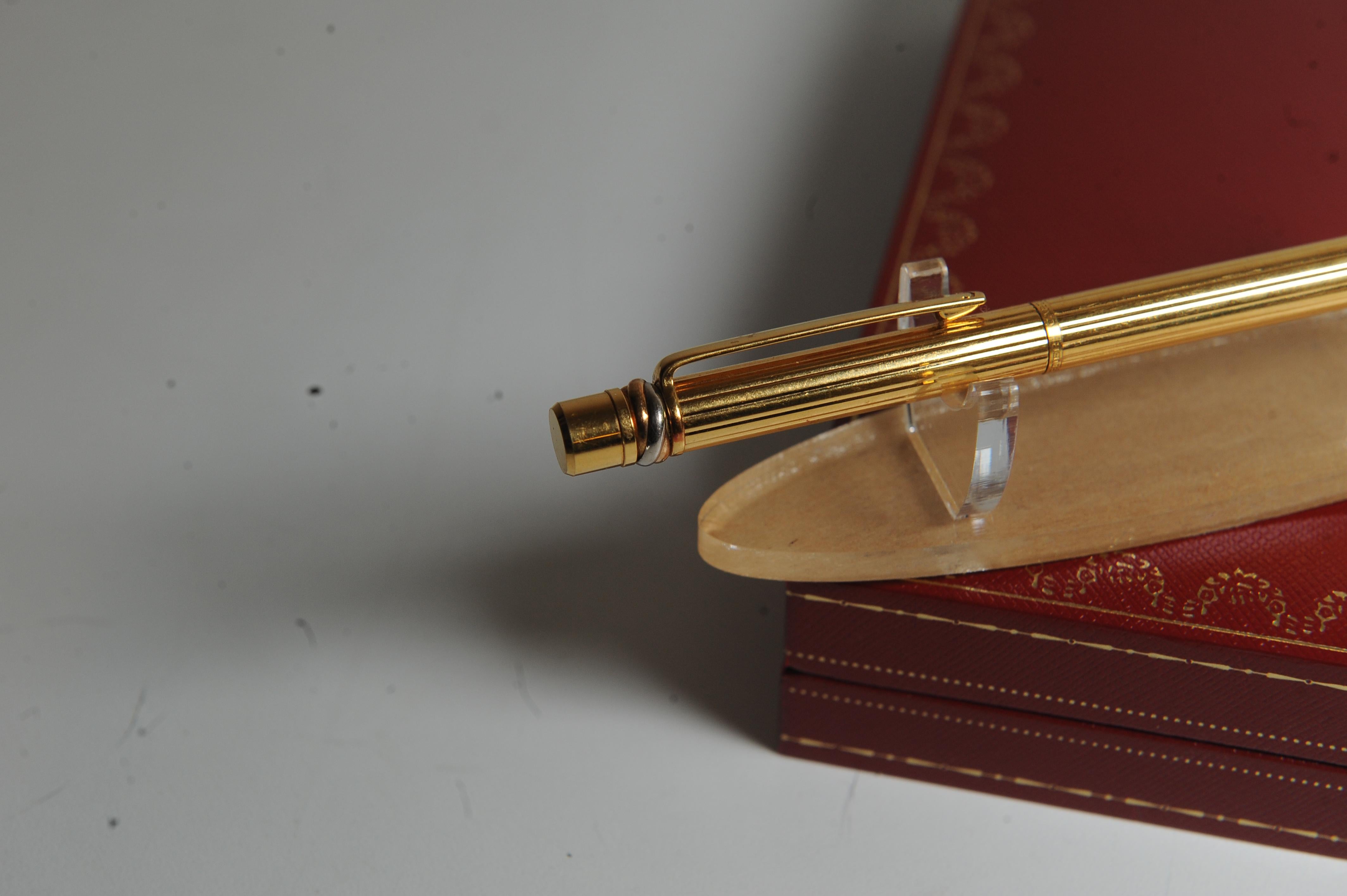 Cartier 18ct Gold Plated Ribbed Trinity Ballpoint Pen in Original Cartier Box en vente 3