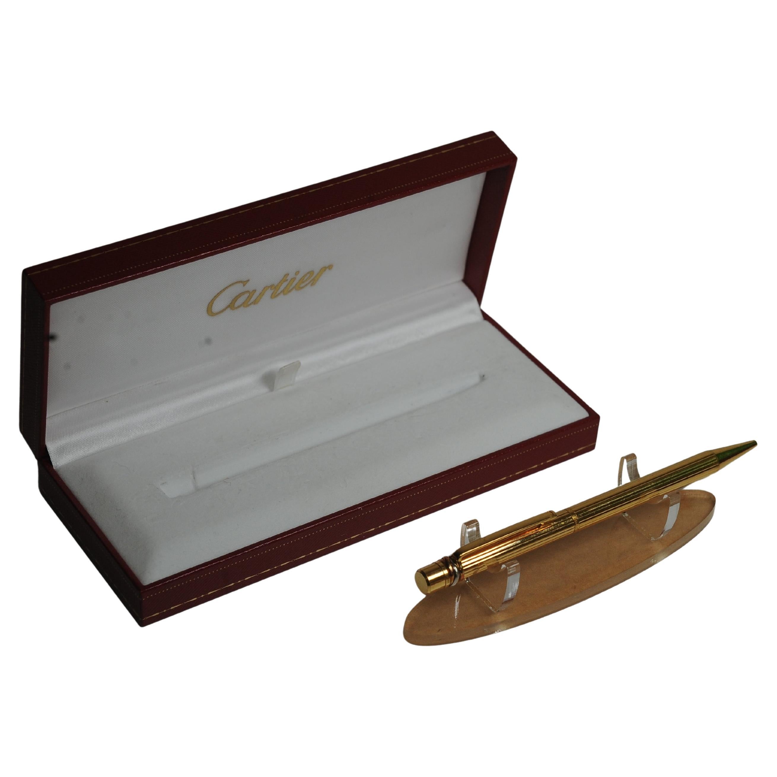 Cartier 18ct Gold Plated Ribbed Trinity Ballpoint Pen in Original Cartier Box en vente 2