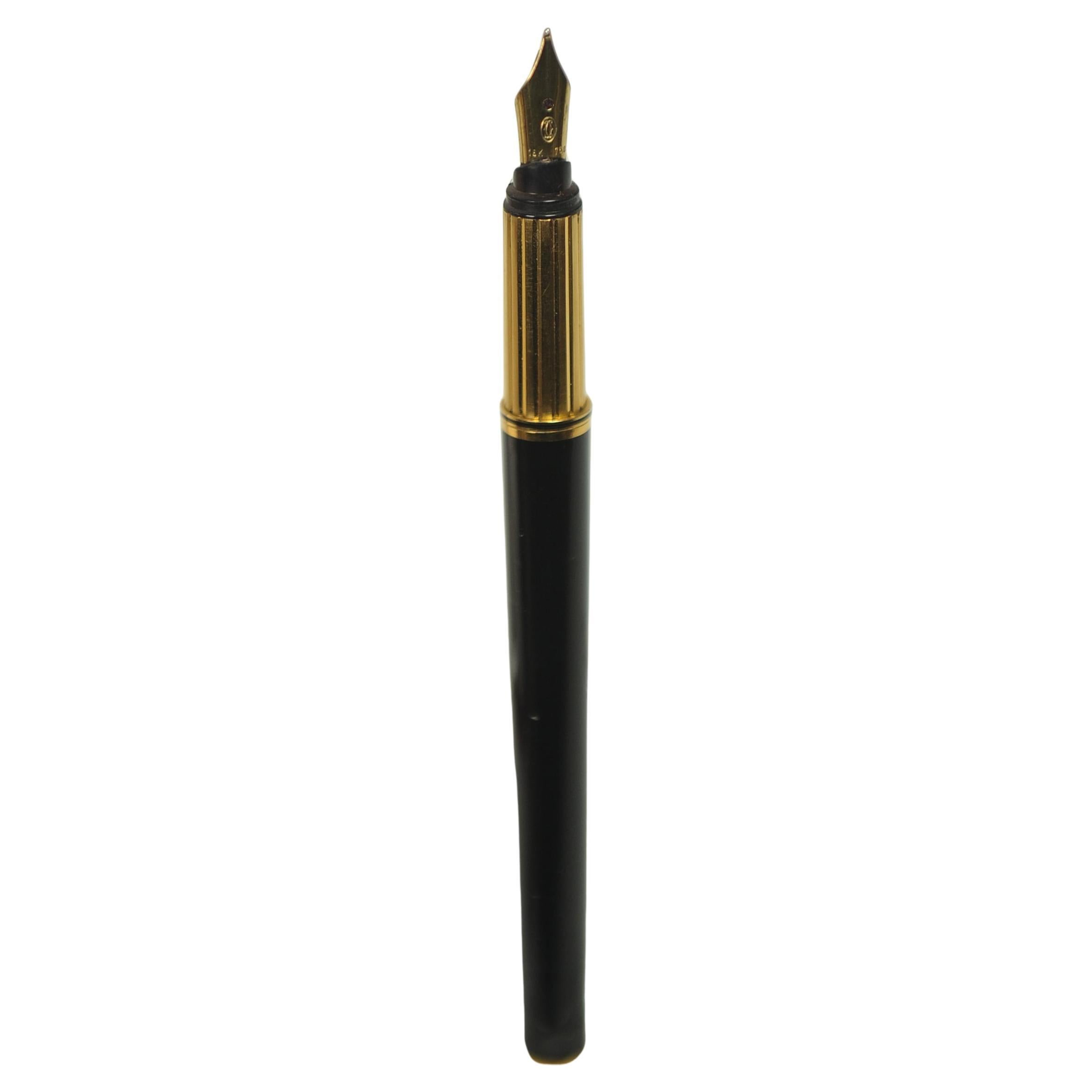 Cartier 18ct Gold Plated Trinity Fountain Pen With Black Body & Cartier Box For Sale 5