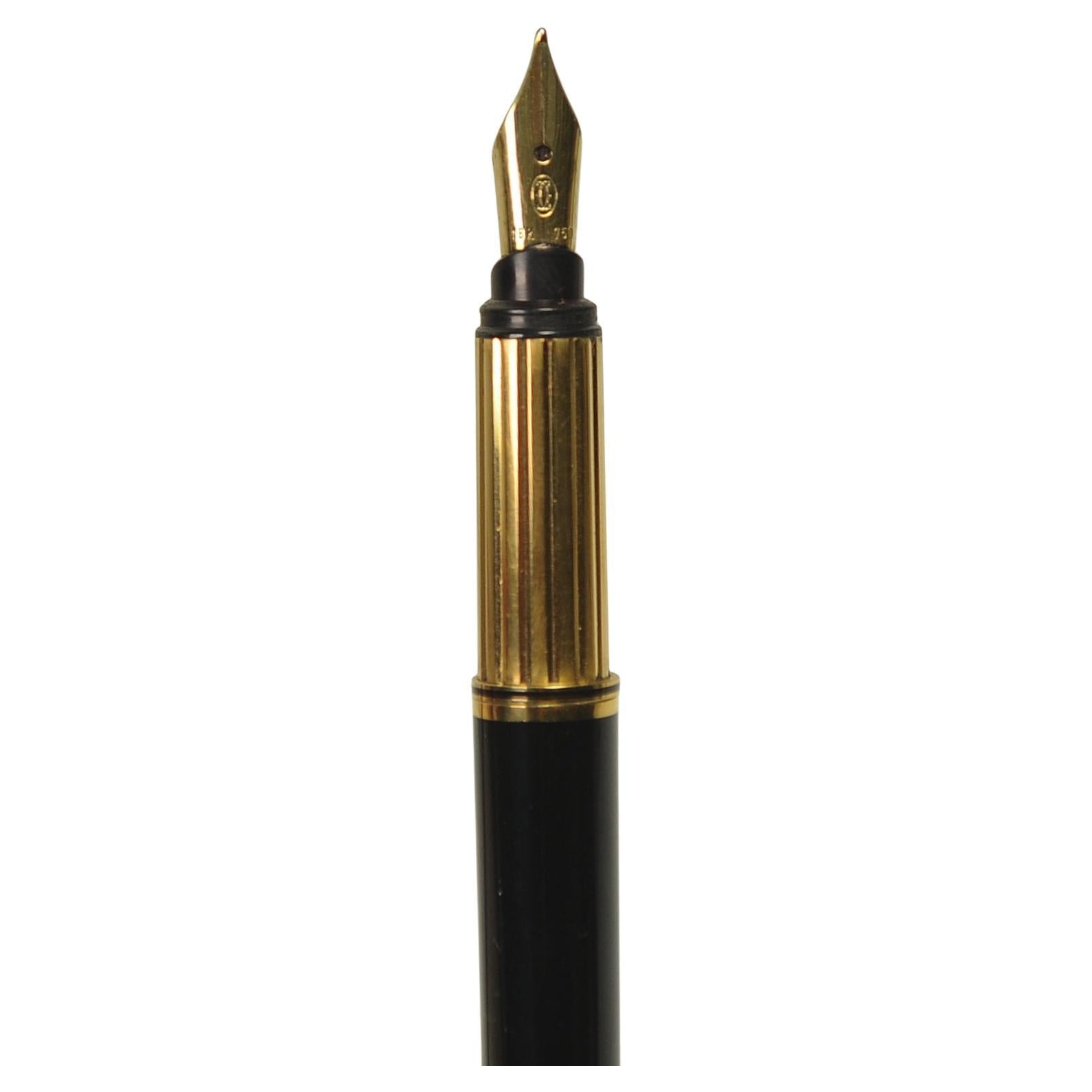 Cartier 18ct Gold Plated Trinity Fountain Pen With Black Body & Cartier Box For Sale 1