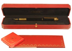 Cartier 18ct Gold Plated Trinity Fountain Pen With Black Body & Cartier Box