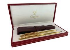 Cartier 18ct Gold Plated Ribbed Ballpoint Pen Gift Set Boxed